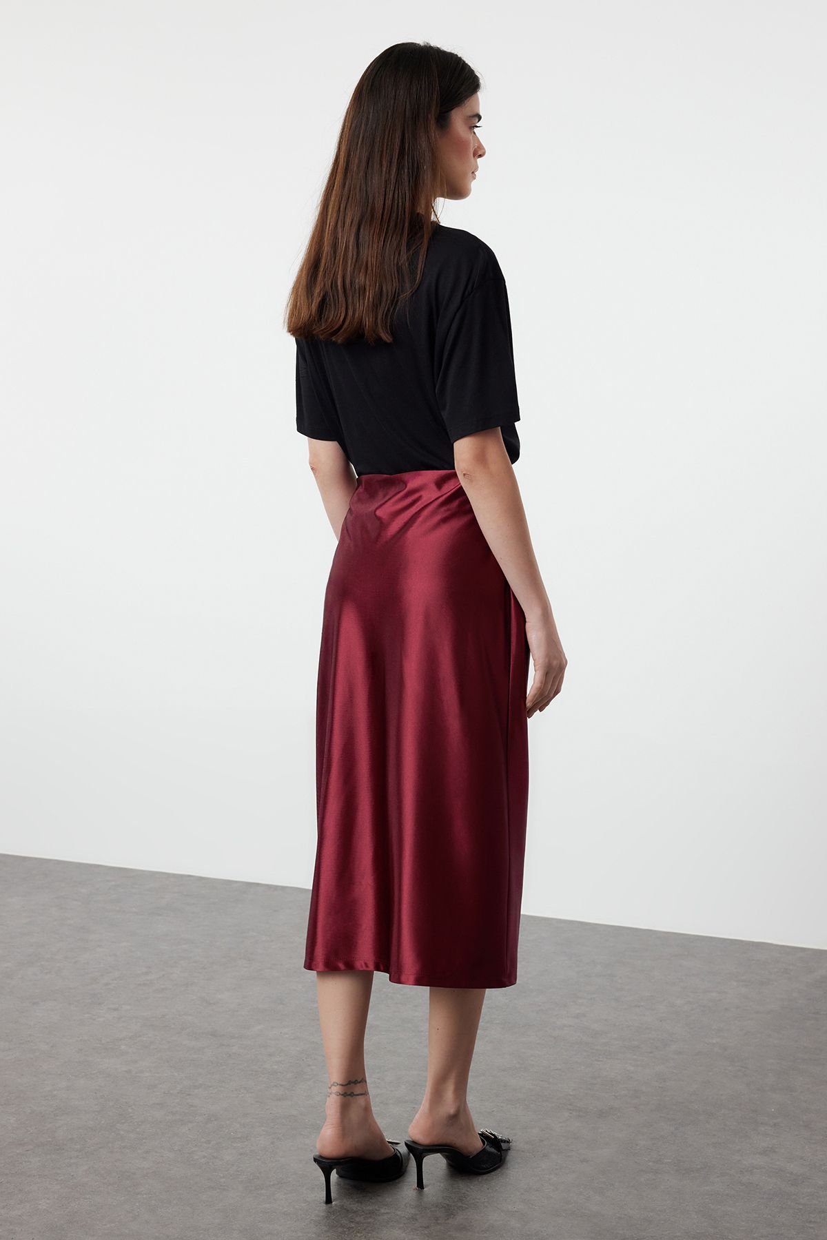 Trendyol Collection-Weinroter Premium-Satin - A-Linien-Rock TWOAW24ET00088 5