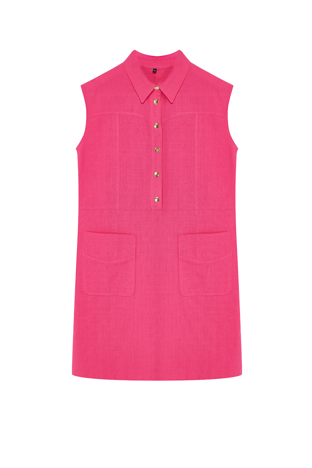 Trendyolmilla  Fuşya Düz Kesim Cepli Gömlek Yaka Keten Görünümlü Mini Dokuma Elbise TWOSS22EL1068 - Görsel 6