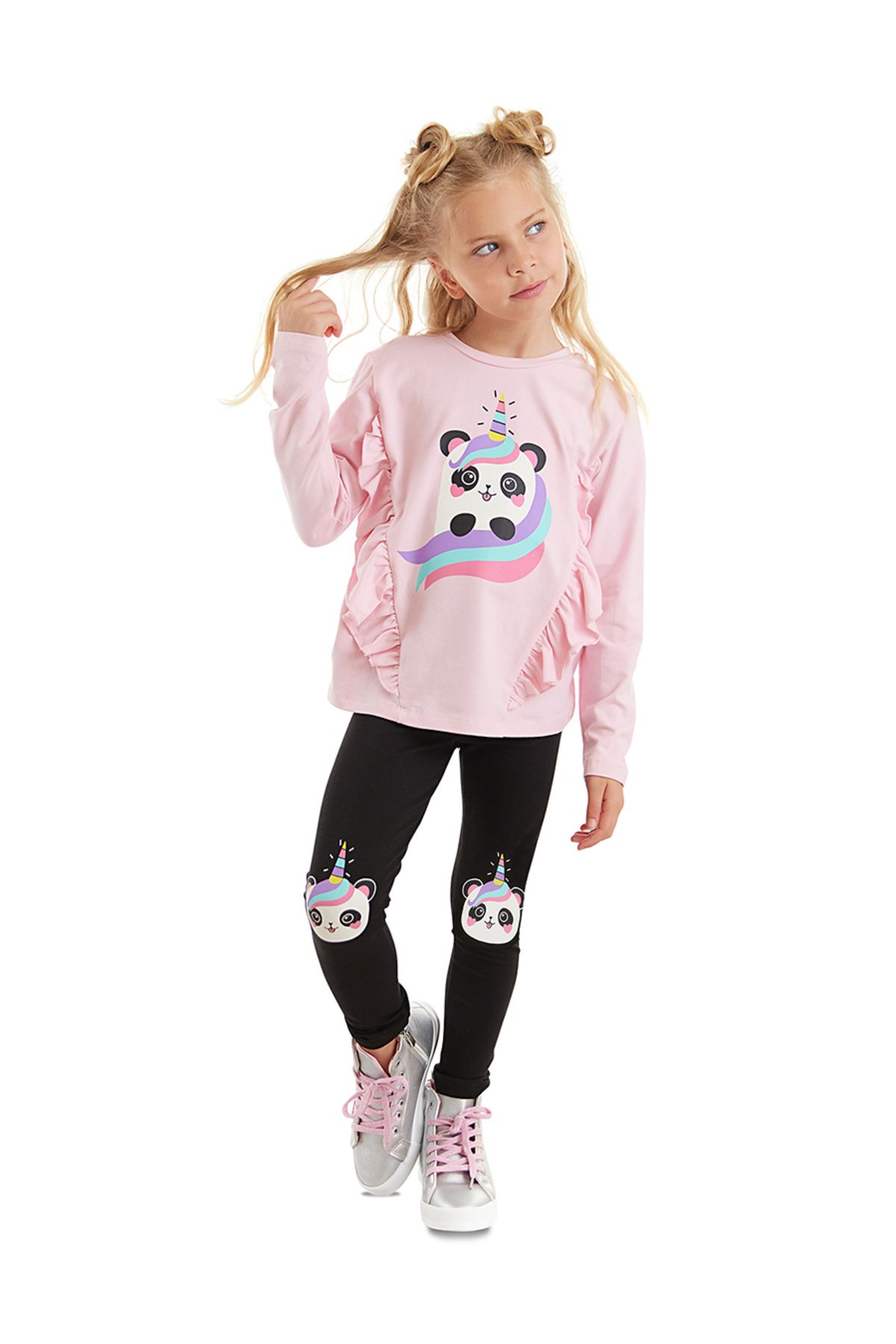 Denokids Panda Unicorn Детская футболка для девочек, комплект колготок CFF-23S1-047