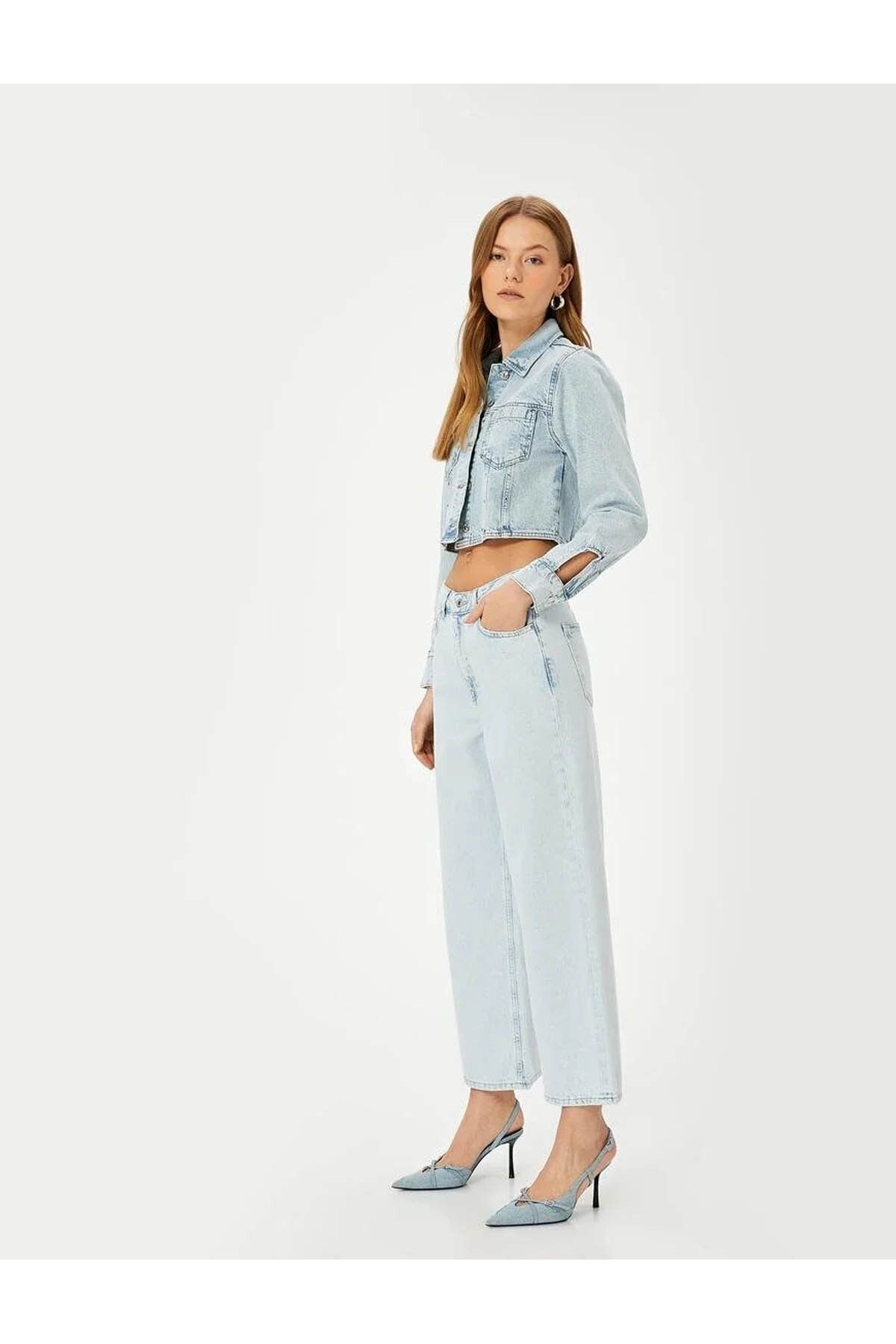شلوار جین گشاد کوتاه با جیب کمری استاندارد - شلوار جین گشاد Bianca Crop