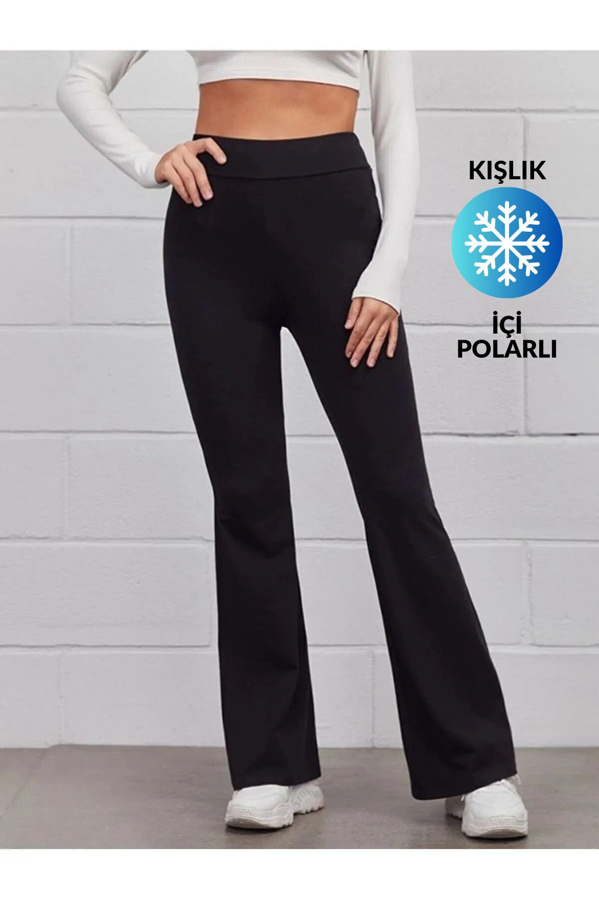 cicekhomedekor  Ispanyol Paça Şardonlu Kışlık Tayt İçi Polarlı Yüksek Bel Pantolon Büyük Battal Beden - Görsel 3