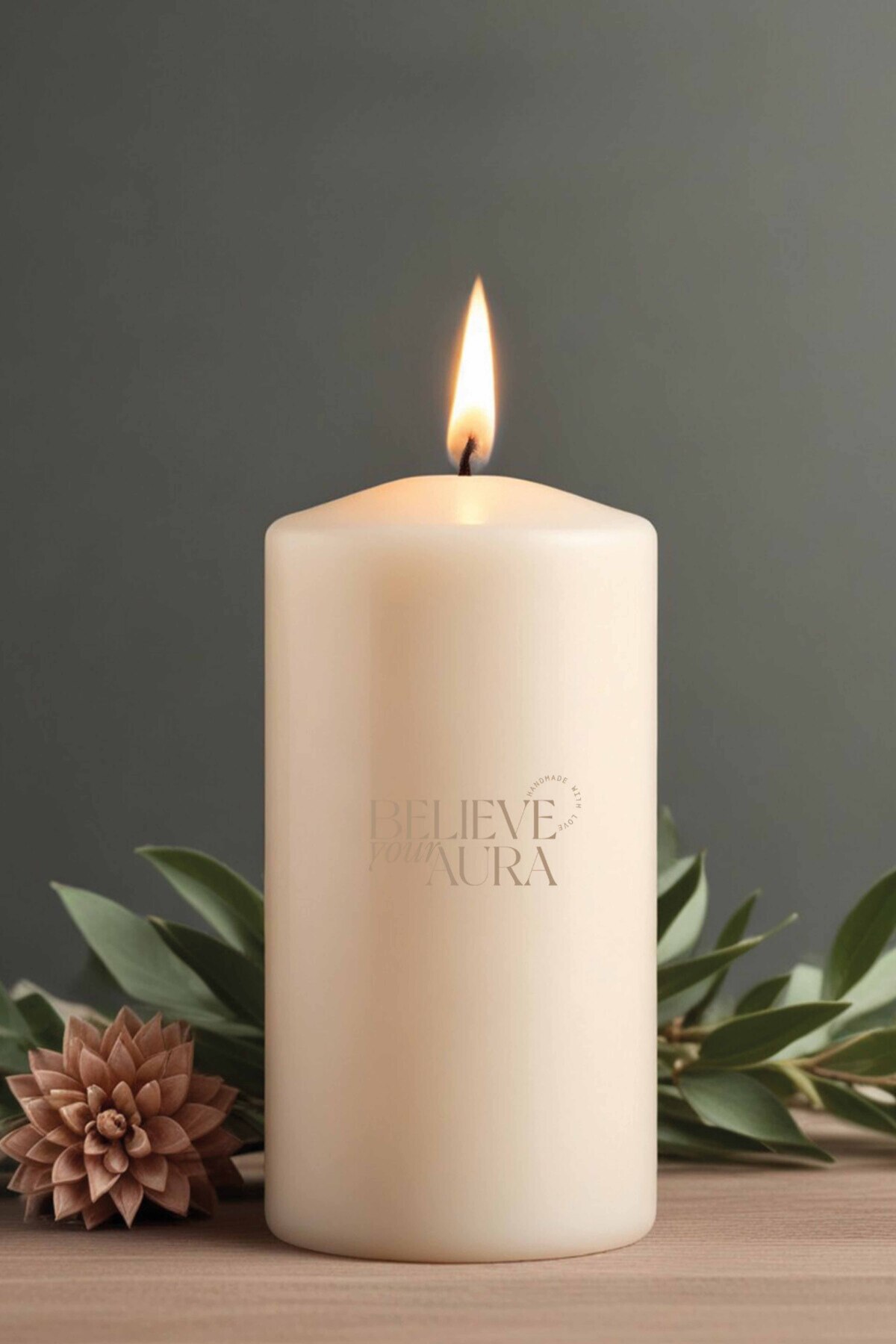 Powder Scented Cylinder Candle - 100% Natural Soy Wax White Decorative Candle - 600g