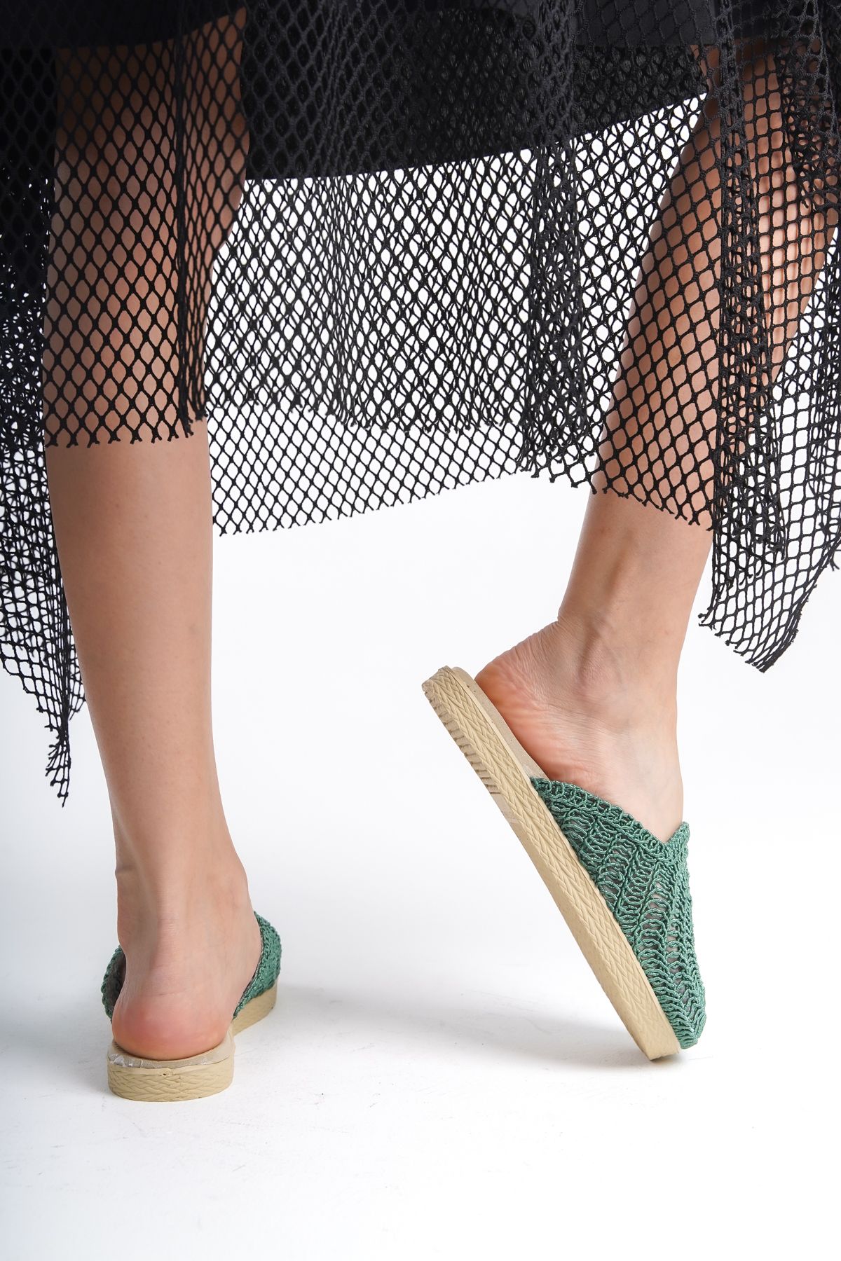 Moda Değirmeni-Water Green Women's Lace Slippers - BG1027-122-0001 4