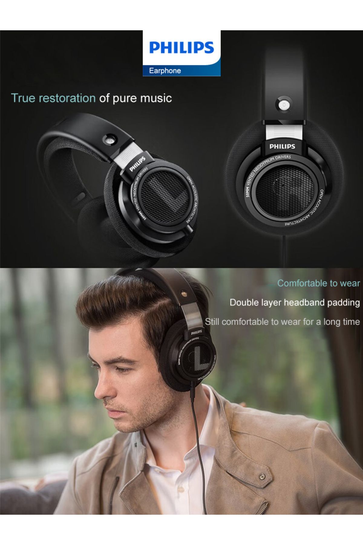 Philips-SHP9500 Headphone HiFi Stereo Wired Earphone Computer Online Learning Earbuds Esports Gam... 7