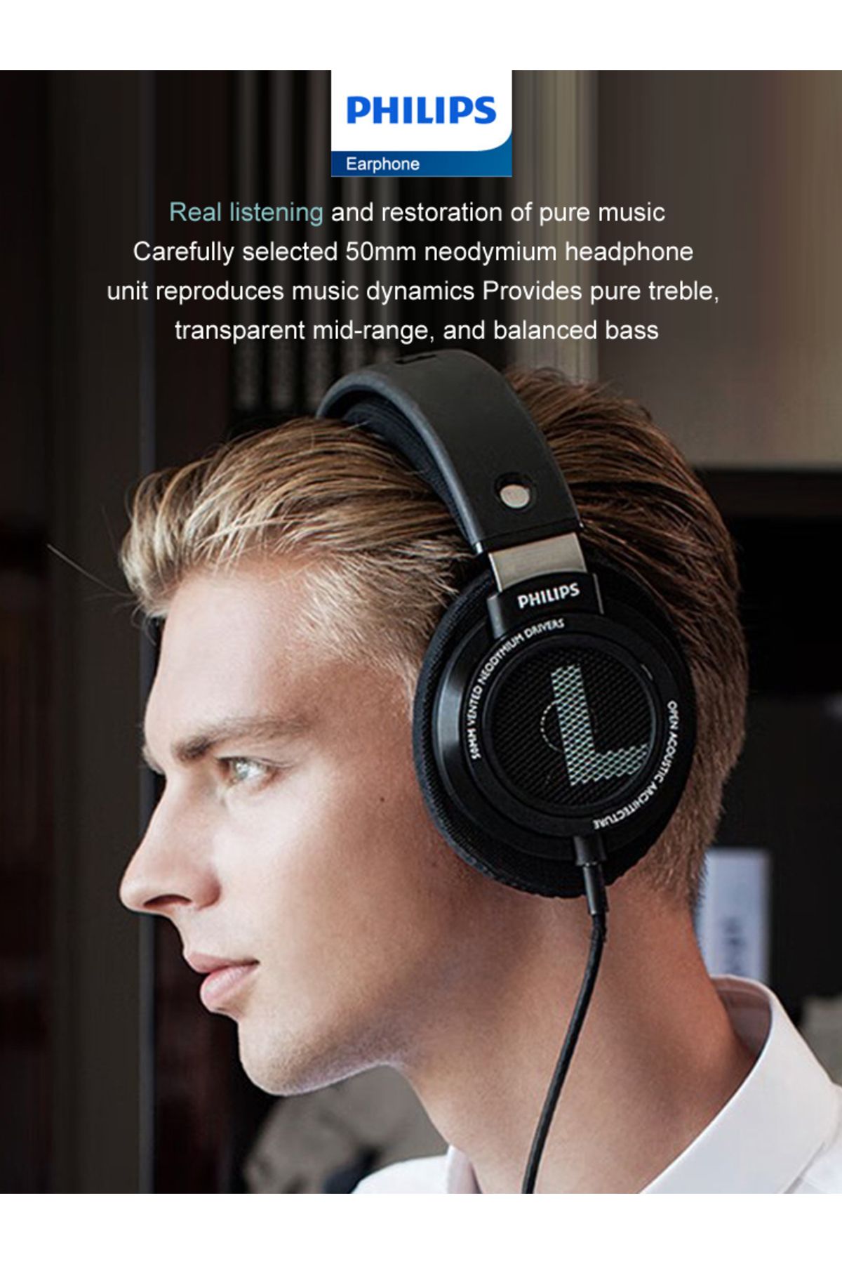 Philips-SHP9500 Headphone HiFi Stereo Wired Earphone Computer Online Learning Earbuds Esports Gam... 4