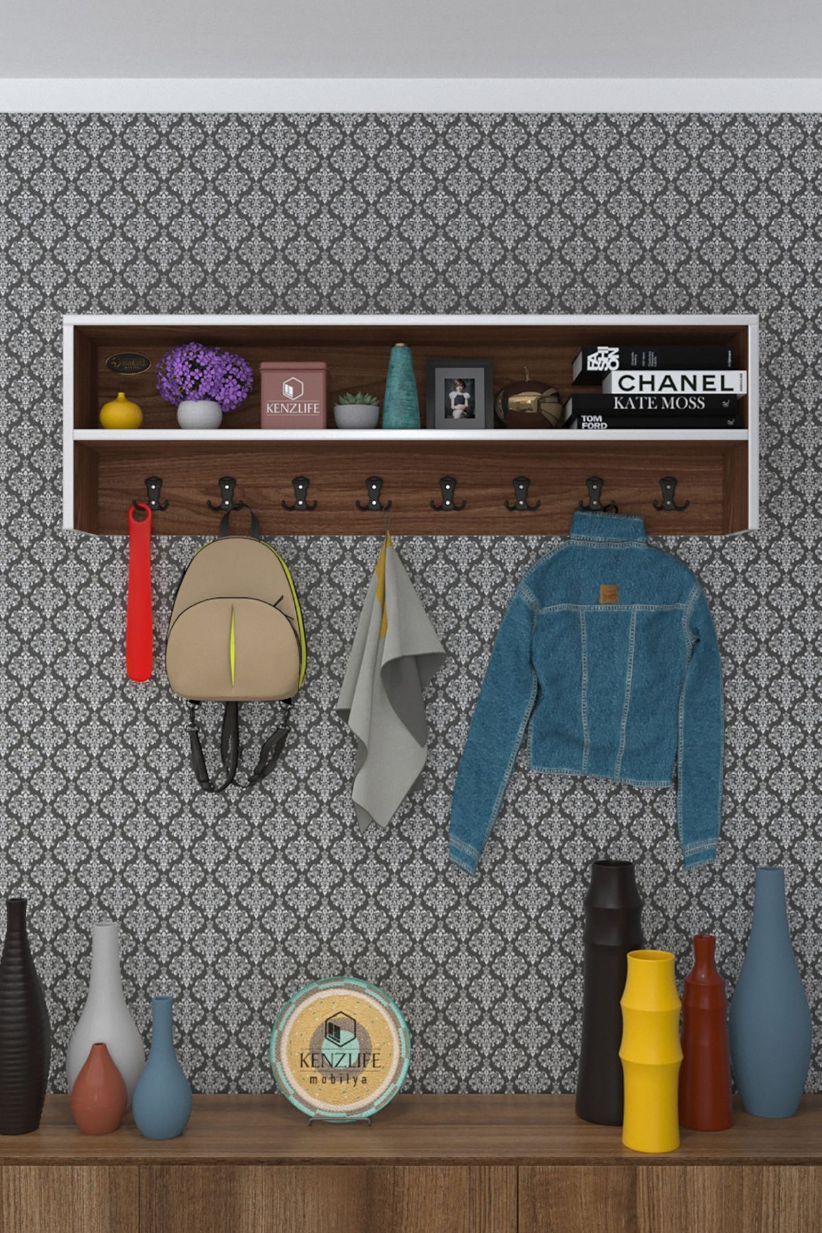 Kenzlife Elbise Askılığı Askılık Zeytuni Cvz 35*100*20 Siyah 8 Adet Askı Portmanto Raflı