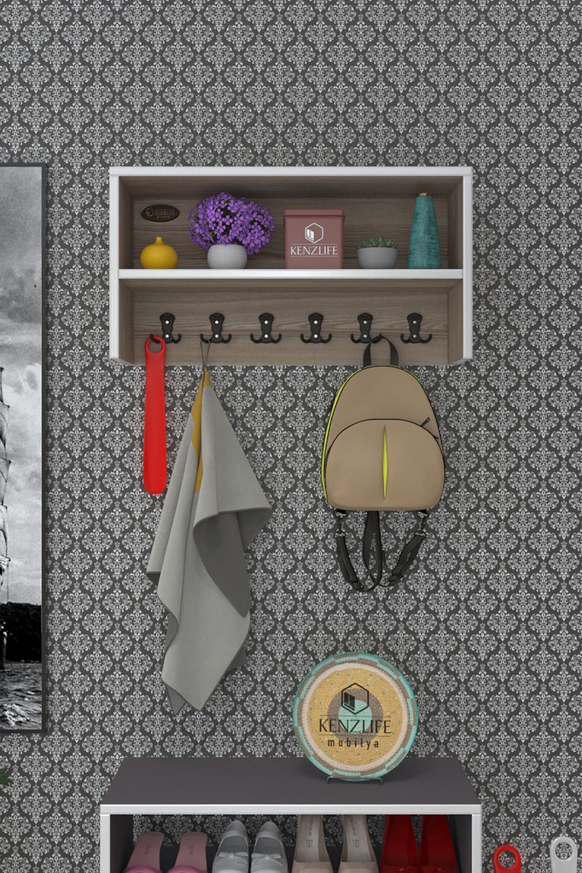 Kenzlife Elbise Askılığı Askılık Zeytuni Crd 35*070*20 Siyah 6 Adet Askı Portmanto Raflı