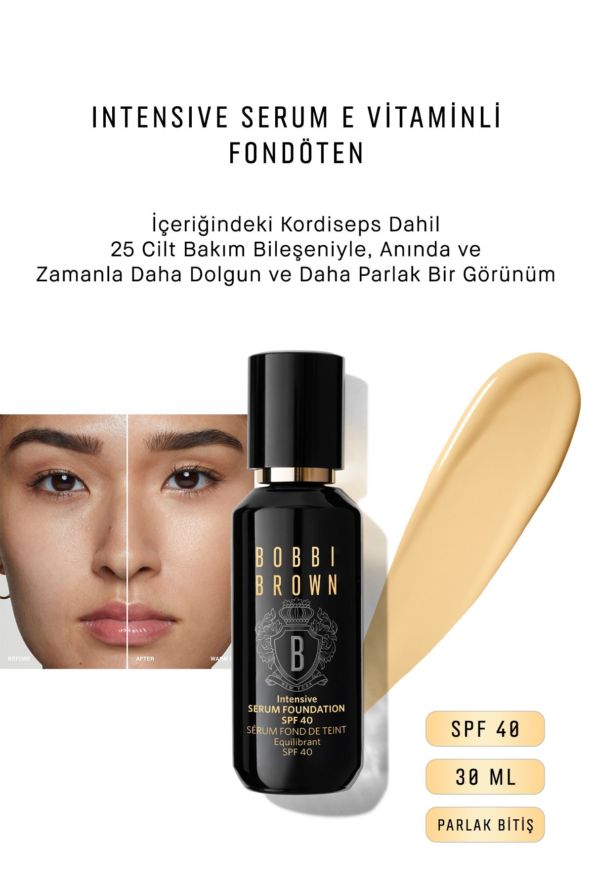 Bobbi Brown Интенсивная сыворотка с витамином Е Foundation Spf 40 Shiny Finish 30 мл — Теплый бежевый 716170229232 93890