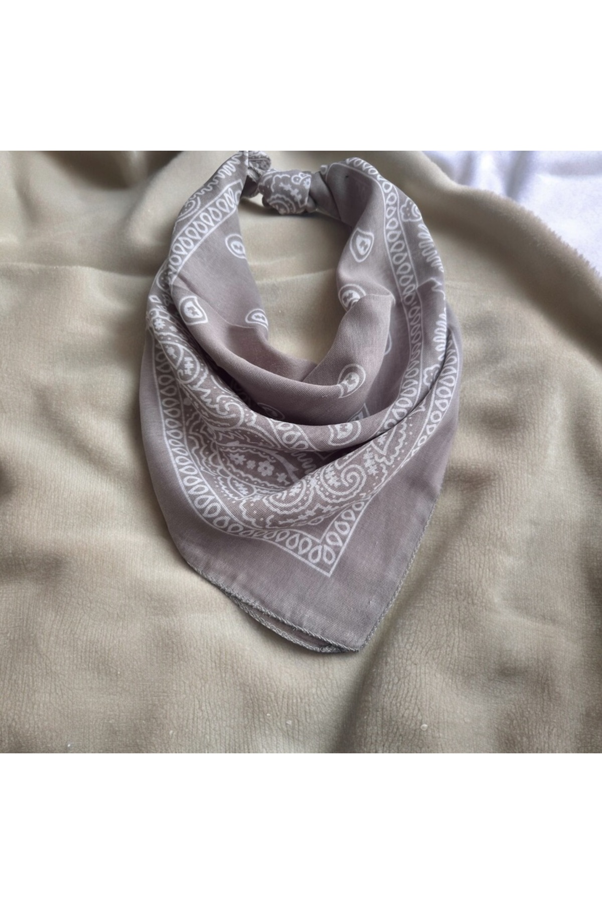 Kadın Gri Renk Etnik Desenli %100 Koton Bandana, Saç Bandı 5