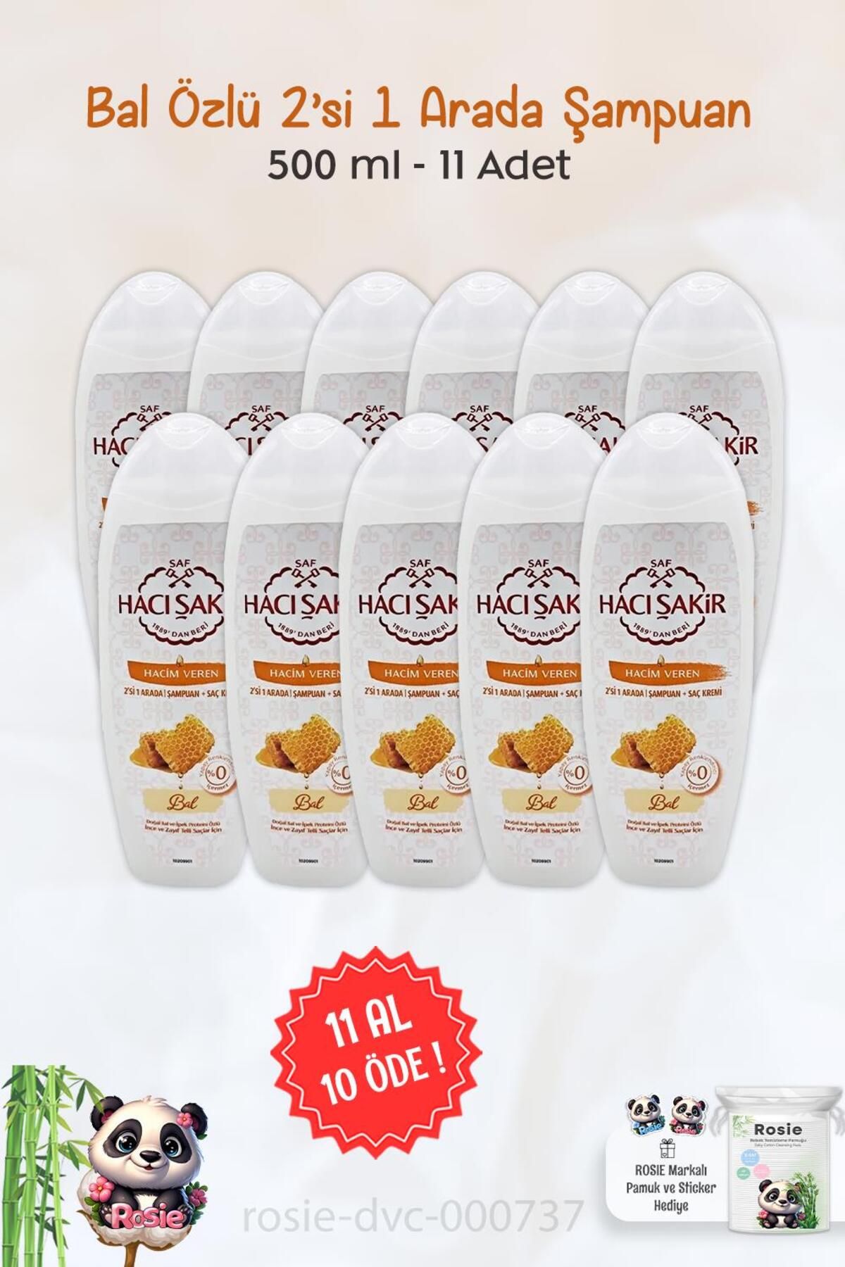 خرید 11 پرداخت 10 شامپو عسل 2 در 1 Hacı Şakir 500 میلی لیتر و ROSIE Hacı Şakir