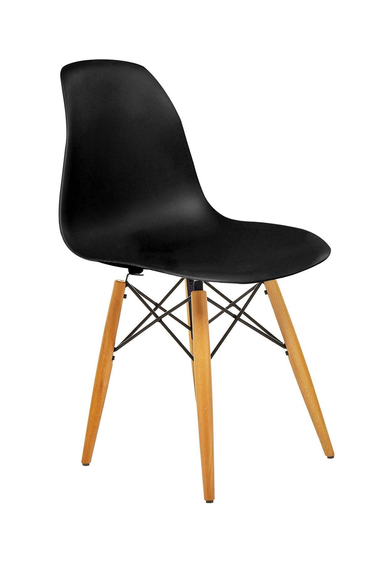 Siyah Eames Sandalye - Natural Ahşap Ayaklı