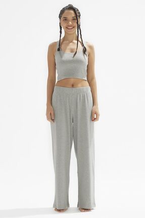 Comm-Ci Marigold Gri Ribanalı Organik Pamuk Beli Lastikli Rahat Kesim Pantolon