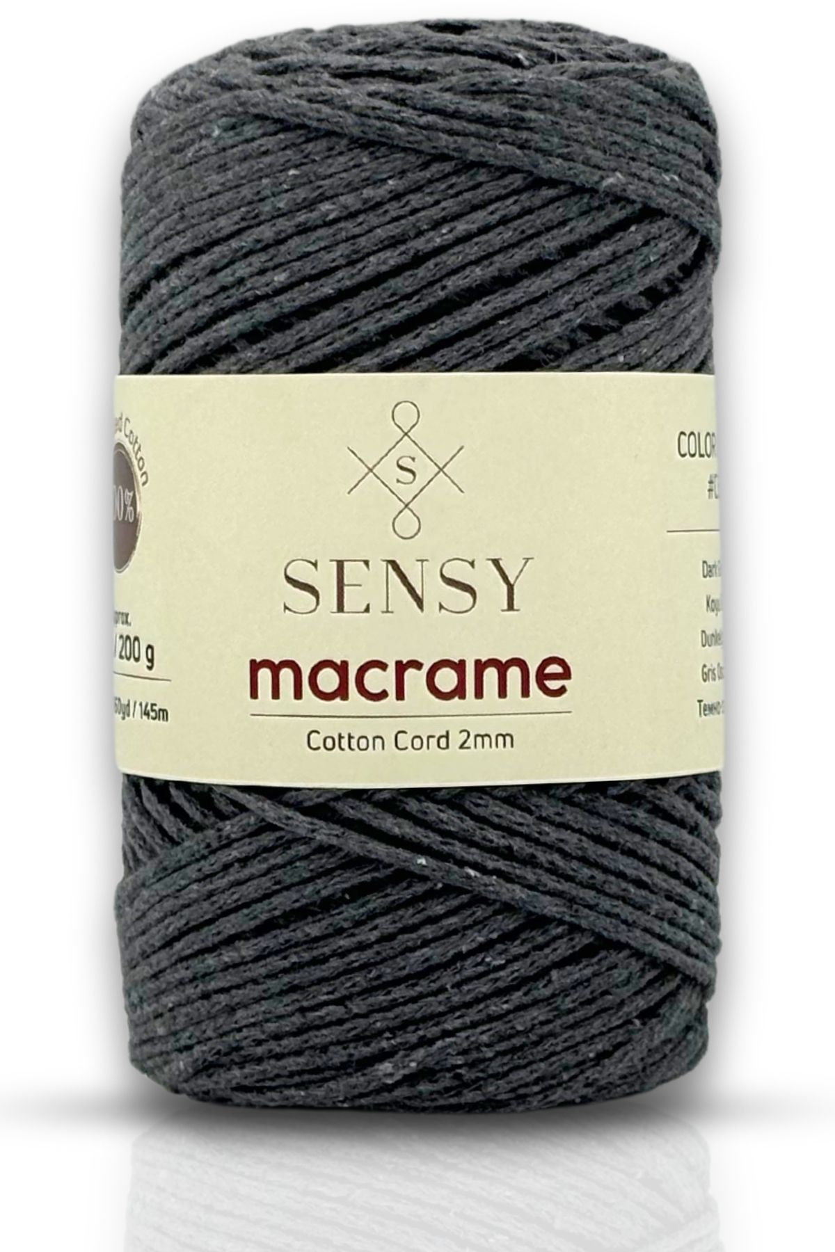 SENSY-Dark Gray Macrame String - 2mm Cotton Chain Bag, Supla String Cotton String 1