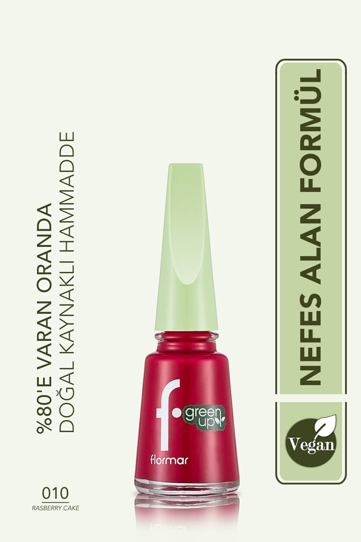 Дышащий веганский лак для ногтей Flormar Shiny Finish — эмаль для ногтей Green Up — 010 Rasberry Cake — 4251903324076 34000089-010