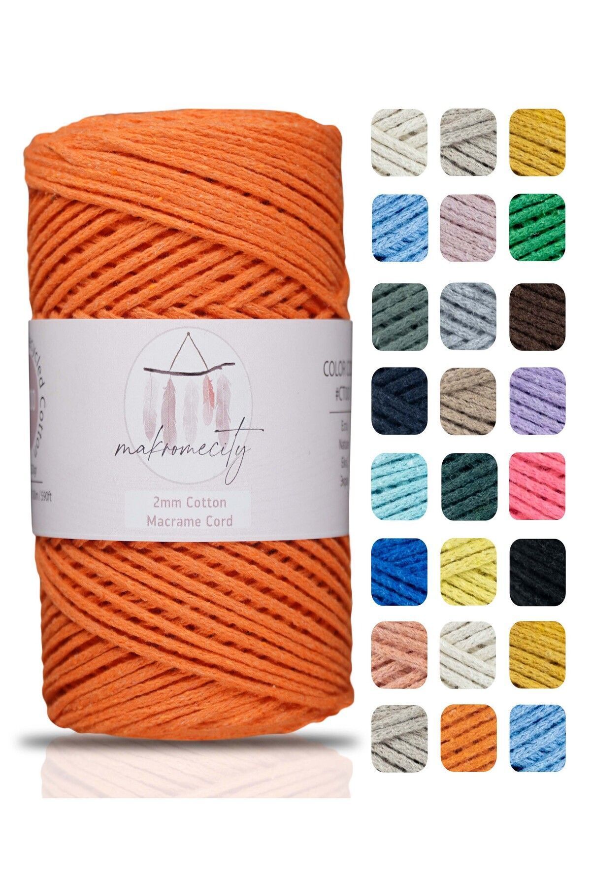 Premium Cotton Macrame Drawstring Orange 200g 150 Meters 2mm Cotton Chain Macrame Bags Drawstring Underplate