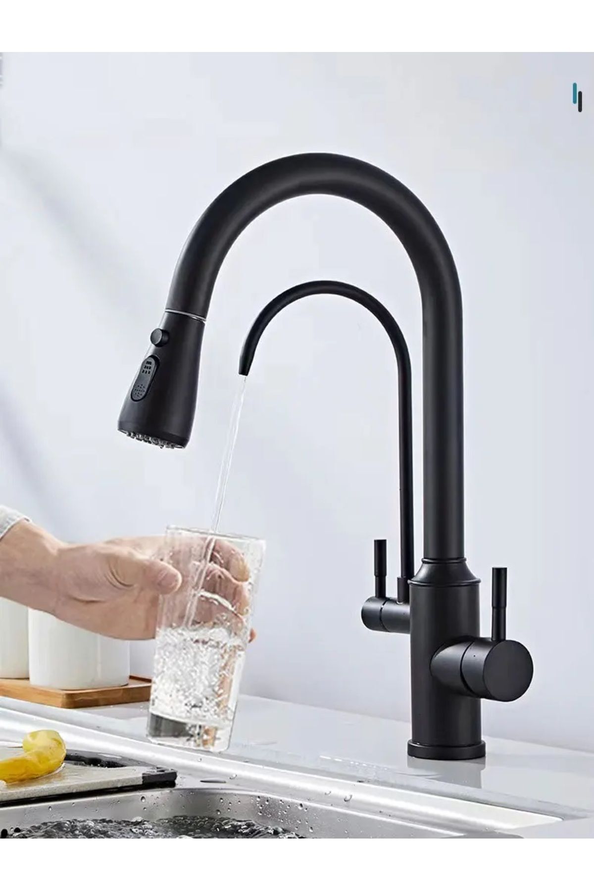OEM-Black Spiral Fountain Kitchen Sink Faucet - Dual Flow Water Purification Outlet 4