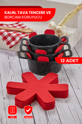Self Power Kırmızı Kalın Tava,tencere Ve Borcam Koruyucu 12 Li Set Elyaf Keçe