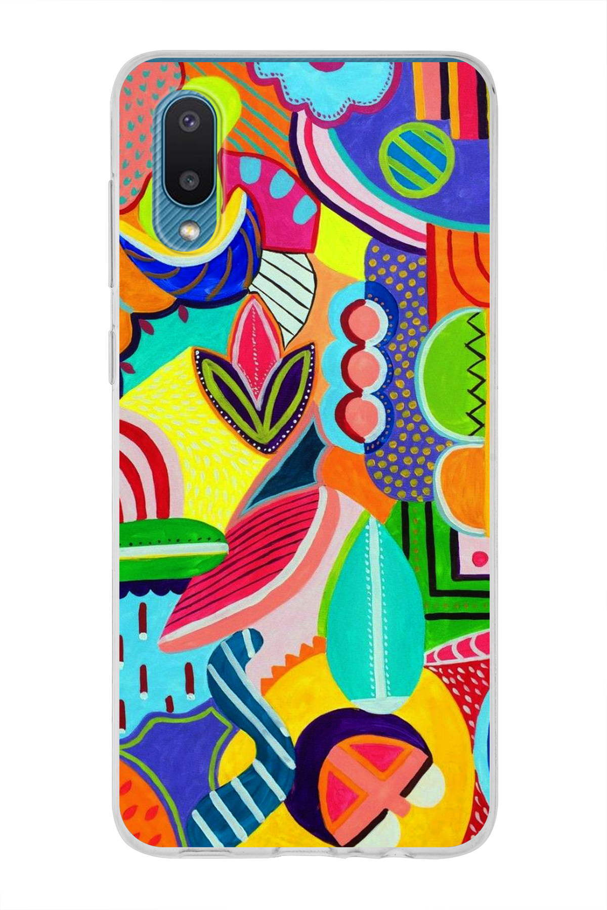 Samsung Galaxy A02 ile Uyumlu 1mm Slim Fit Retro Colors 6 Baskılı Şeffaf Kılıf