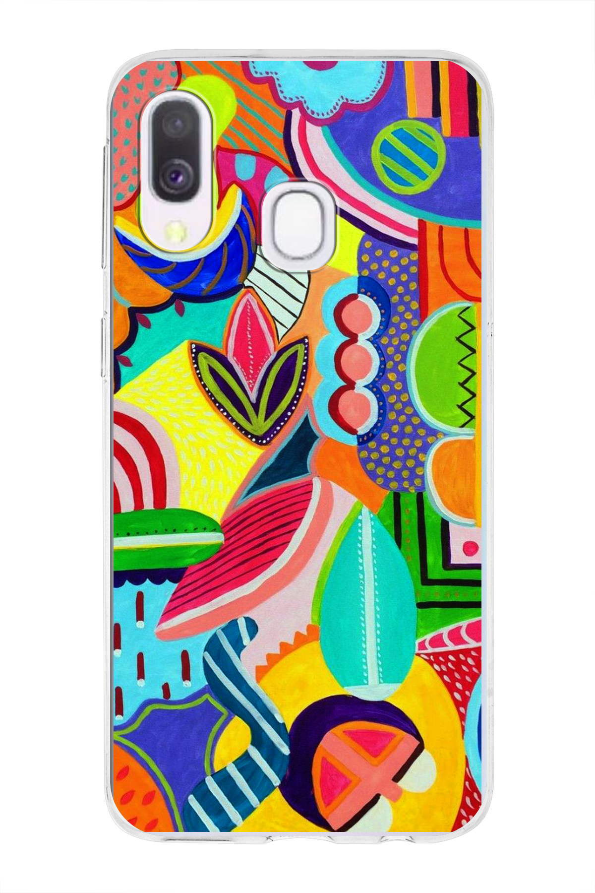Samsung Galaxy A40 ile Uyumlu 1mm Slim Fit Retro Colors 6 Baskılı Şeffaf Kılıf