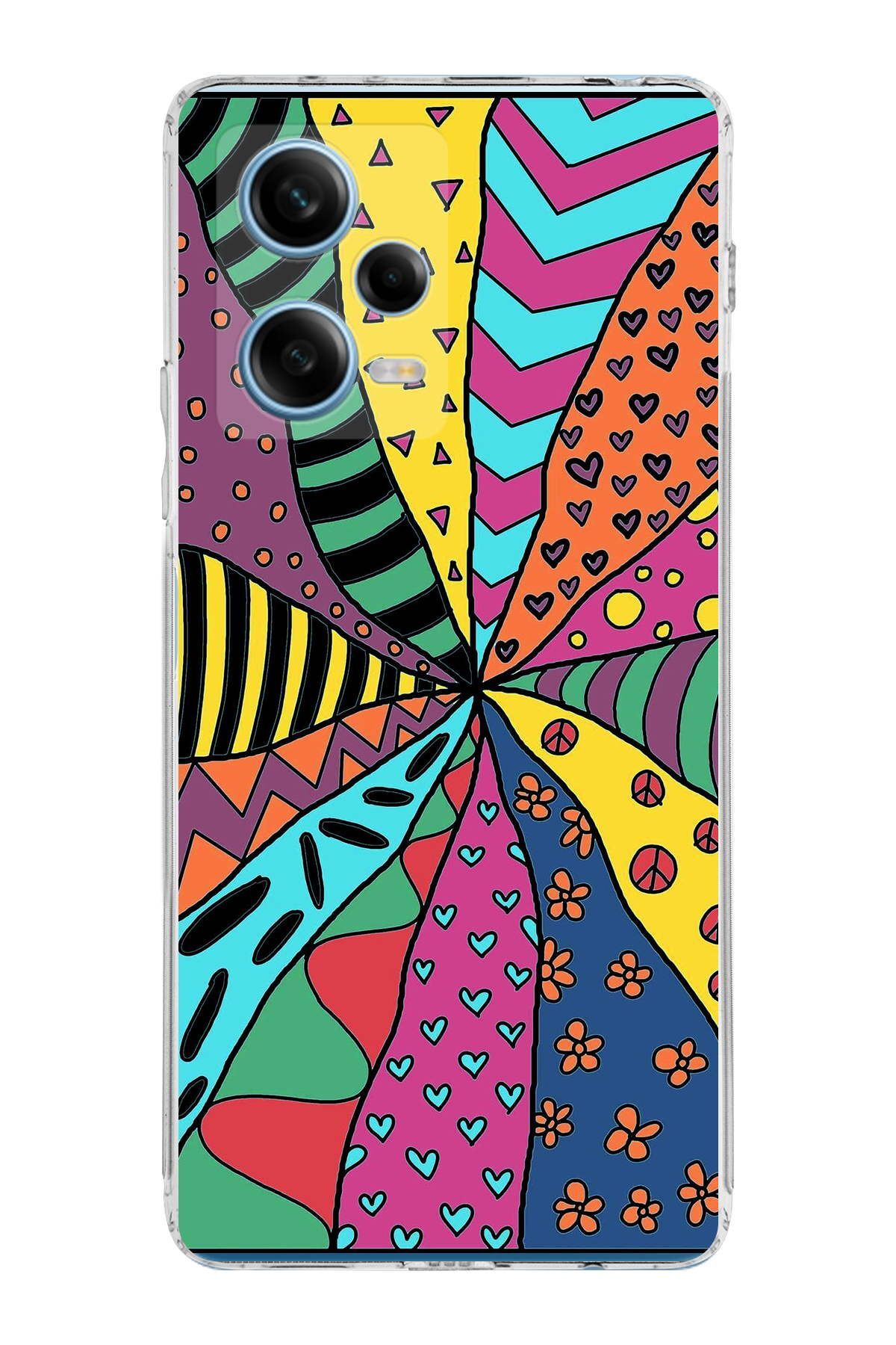 Xiaomi Redmi Note 12 Pro 5G ile Uyumlu 1mm Slim Fit Retro Colors 4 Baskılı Şeffaf Kılıf