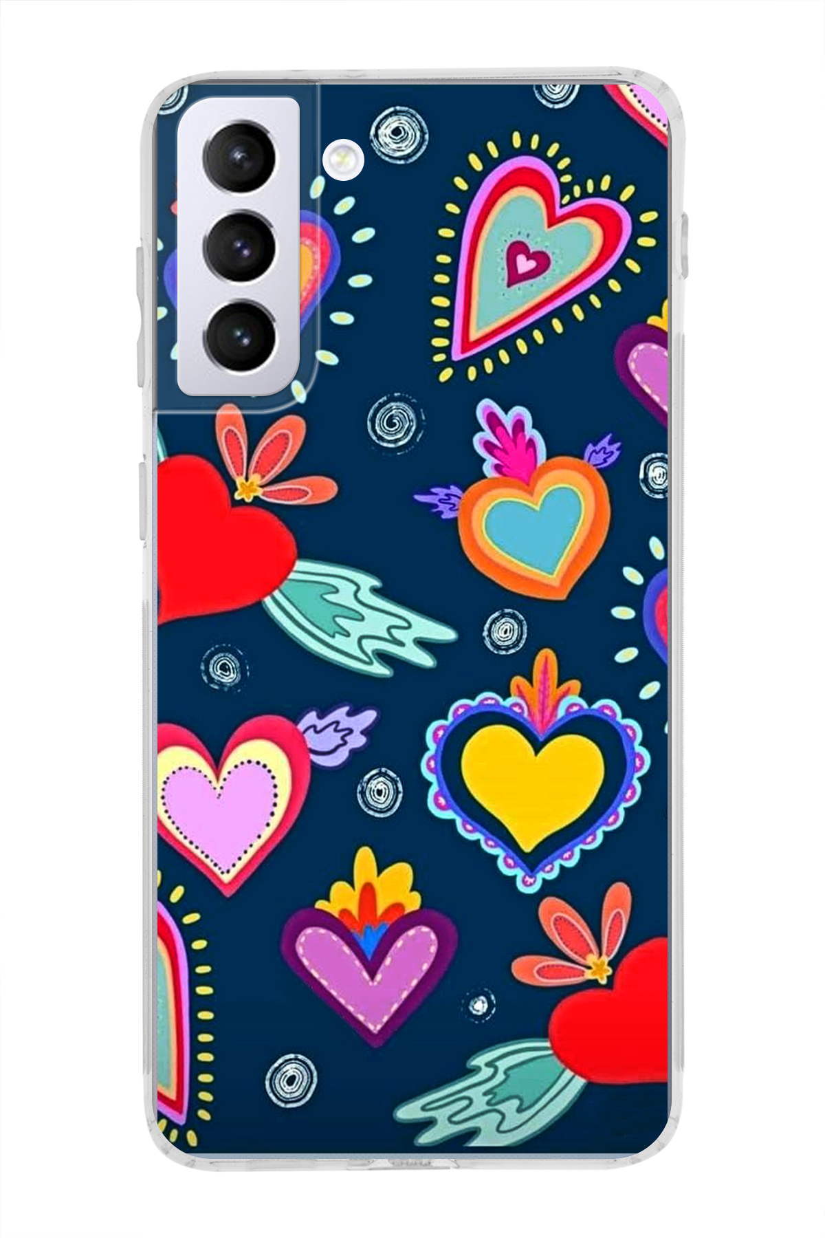 Samsung Galaxy S21 Plus ile Uyumlu 1mm Slim Fit Retro Colors 3 Baskılı Şeffaf Kılıf