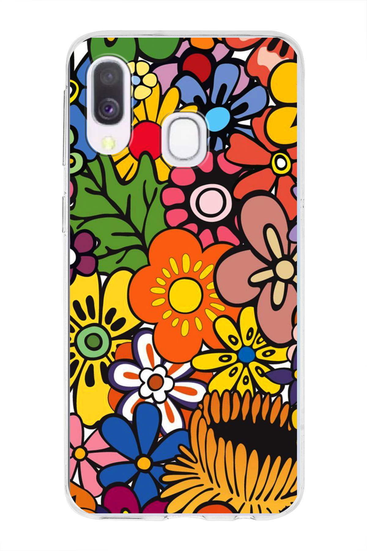 Samsung Galaxy A40 ile Uyumlu 1mm Slim Fit Retro Colors 2 Baskılı Şeffaf Kılıf