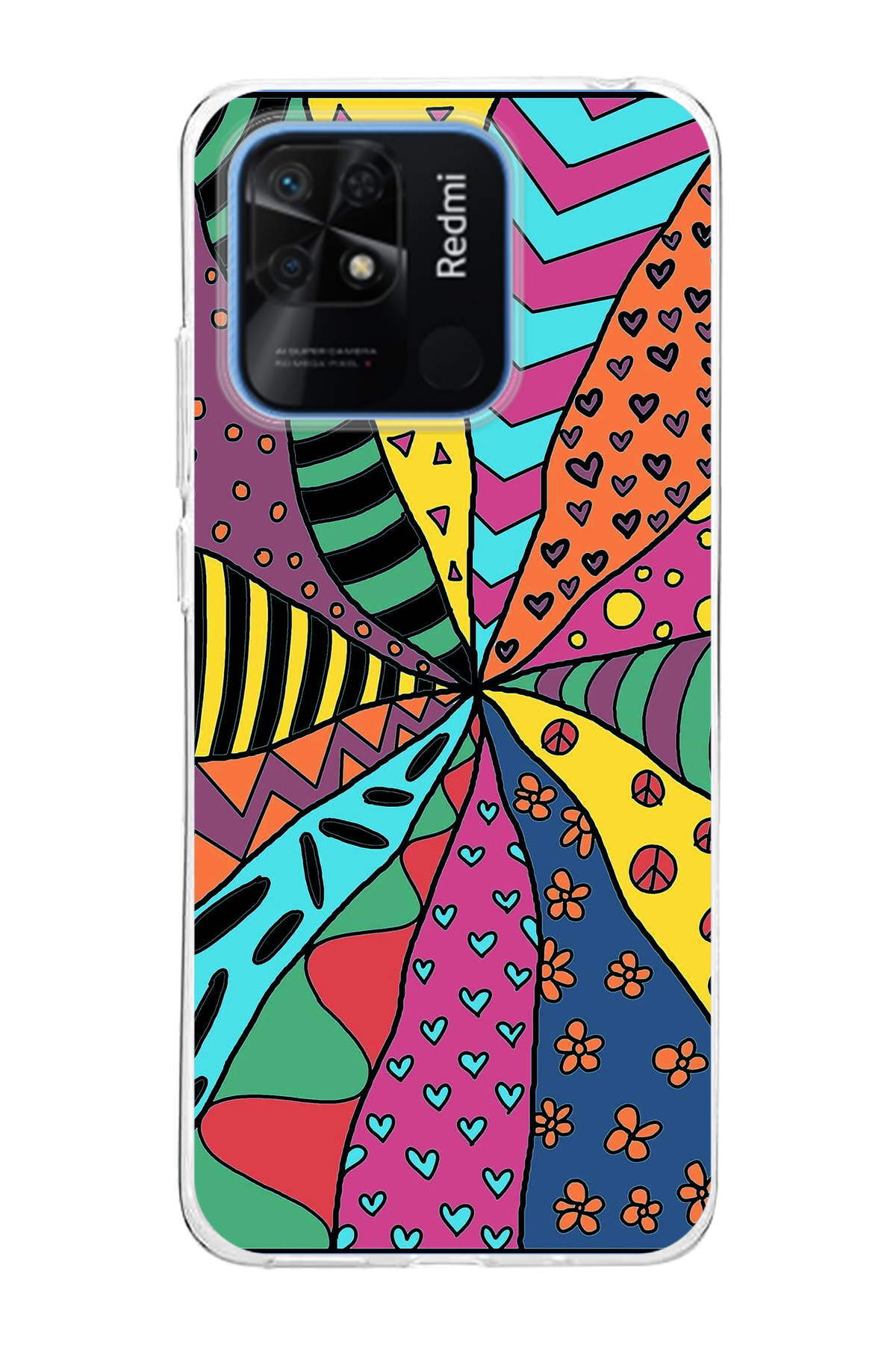 Xiaomi Redmi 10C ile Uyumlu 1mm Slim Fit Retro Colors 4 Baskılı Şeffaf Kılıf