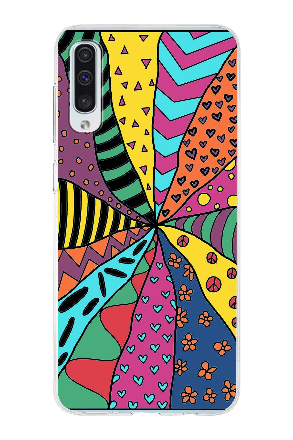 Samsung Galaxy A50 ile Uyumlu 1mm Slim Fit Retro Colors 4 Baskılı Şeffaf Kılıf