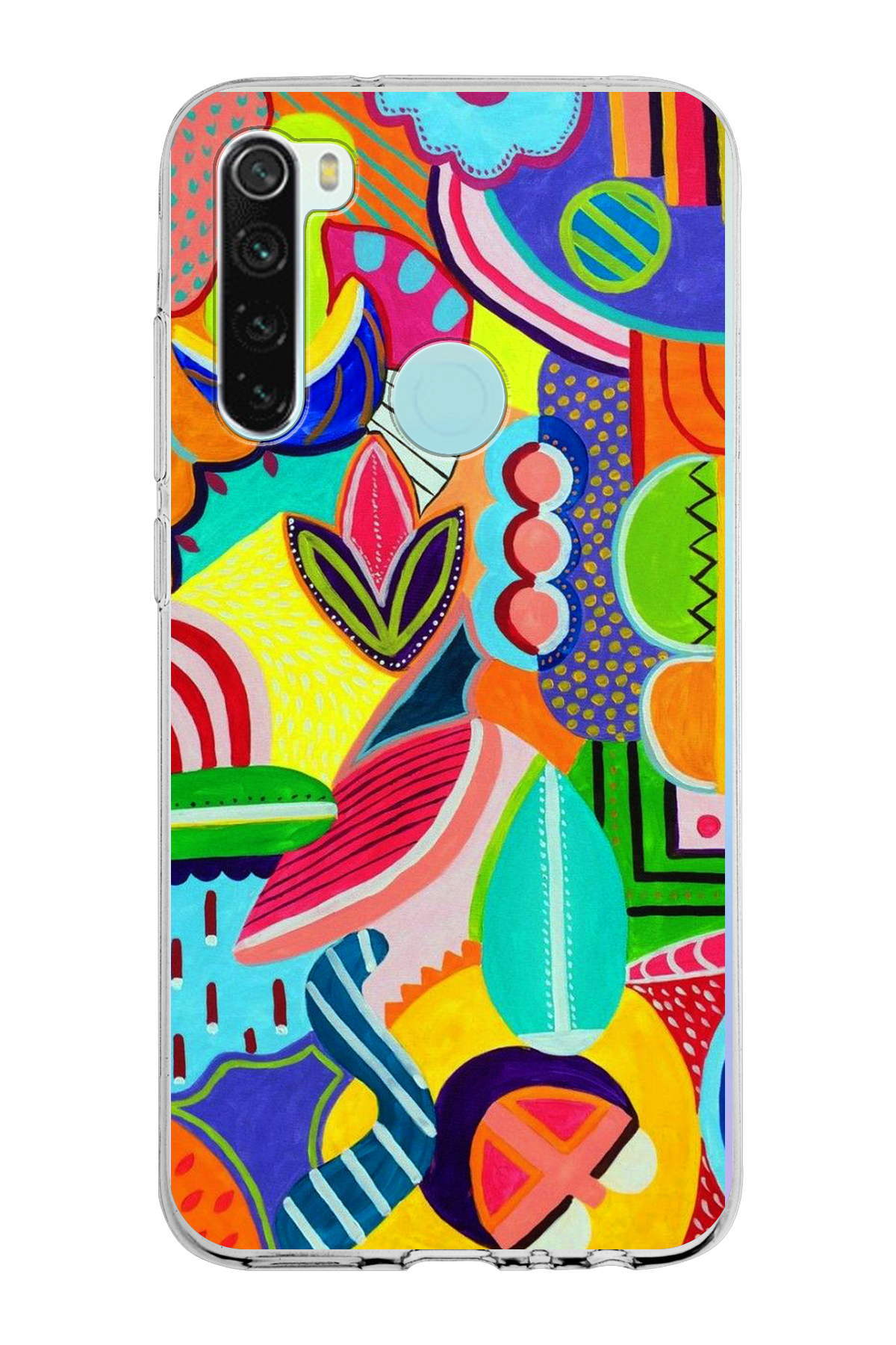 Xiaomi Redmi Note 8 ile Uyumlu 1mm Slim Fit Retro Colors 6 Baskılı Şeffaf Kılıf