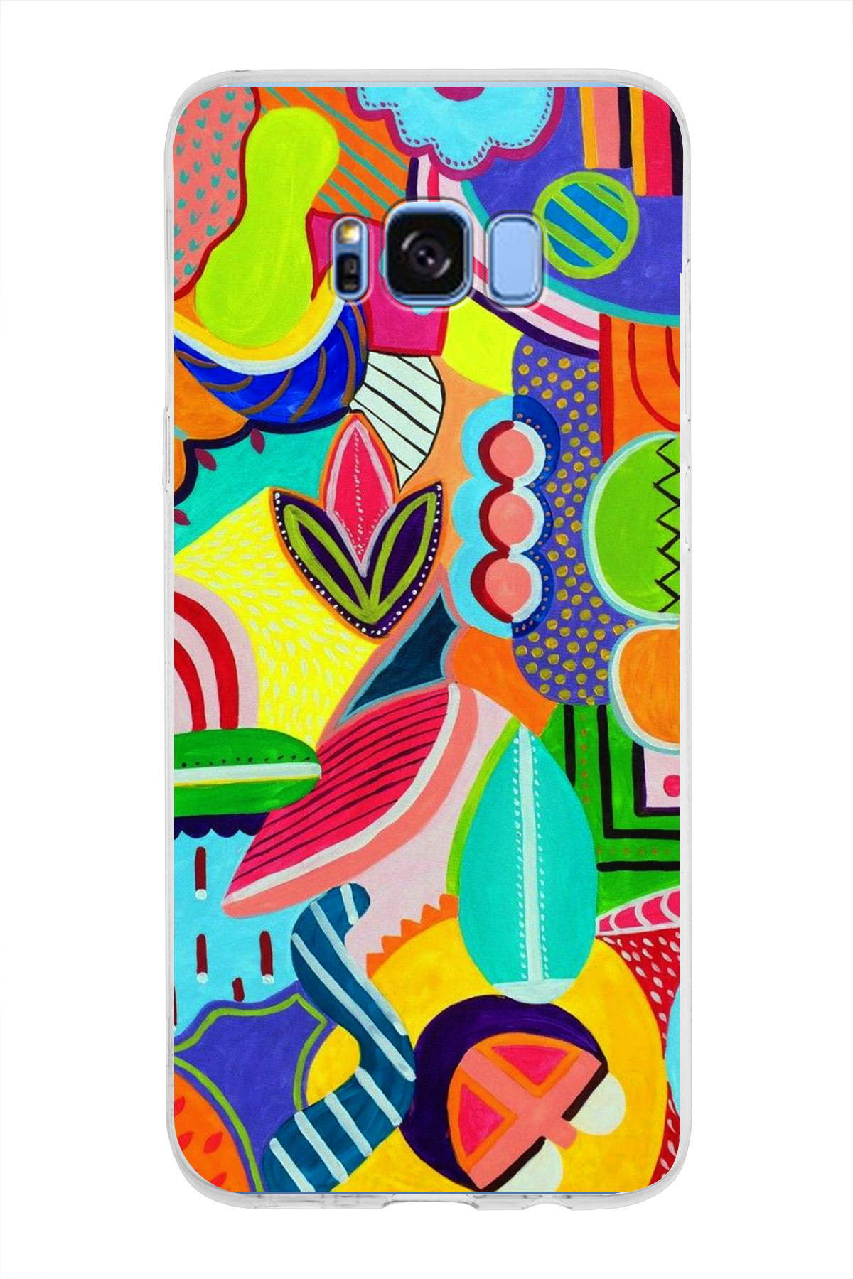 Samsung Galaxy S8 Plus ile Uyumlu 1mm Slim Fit Retro Colors 6 Baskılı Şeffaf Kılıf