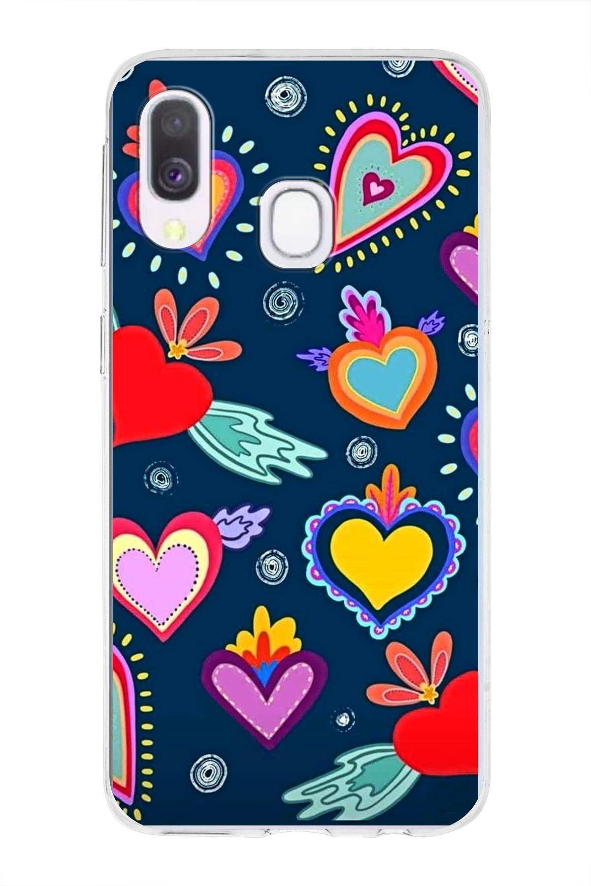 Samsung Galaxy A40 ile Uyumlu 1mm Slim Fit Retro Colors 3 Baskılı Şeffaf Kılıf