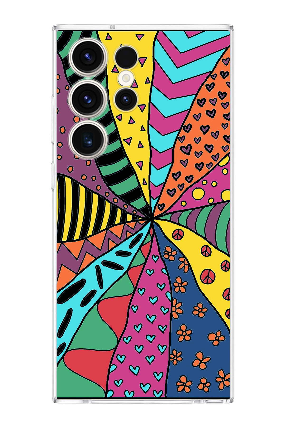 Samsung Galaxy S23 Ultra ile Uyumlu 1mm Slim Fit Retro Colors 4 Baskılı Şeffaf Kılıf