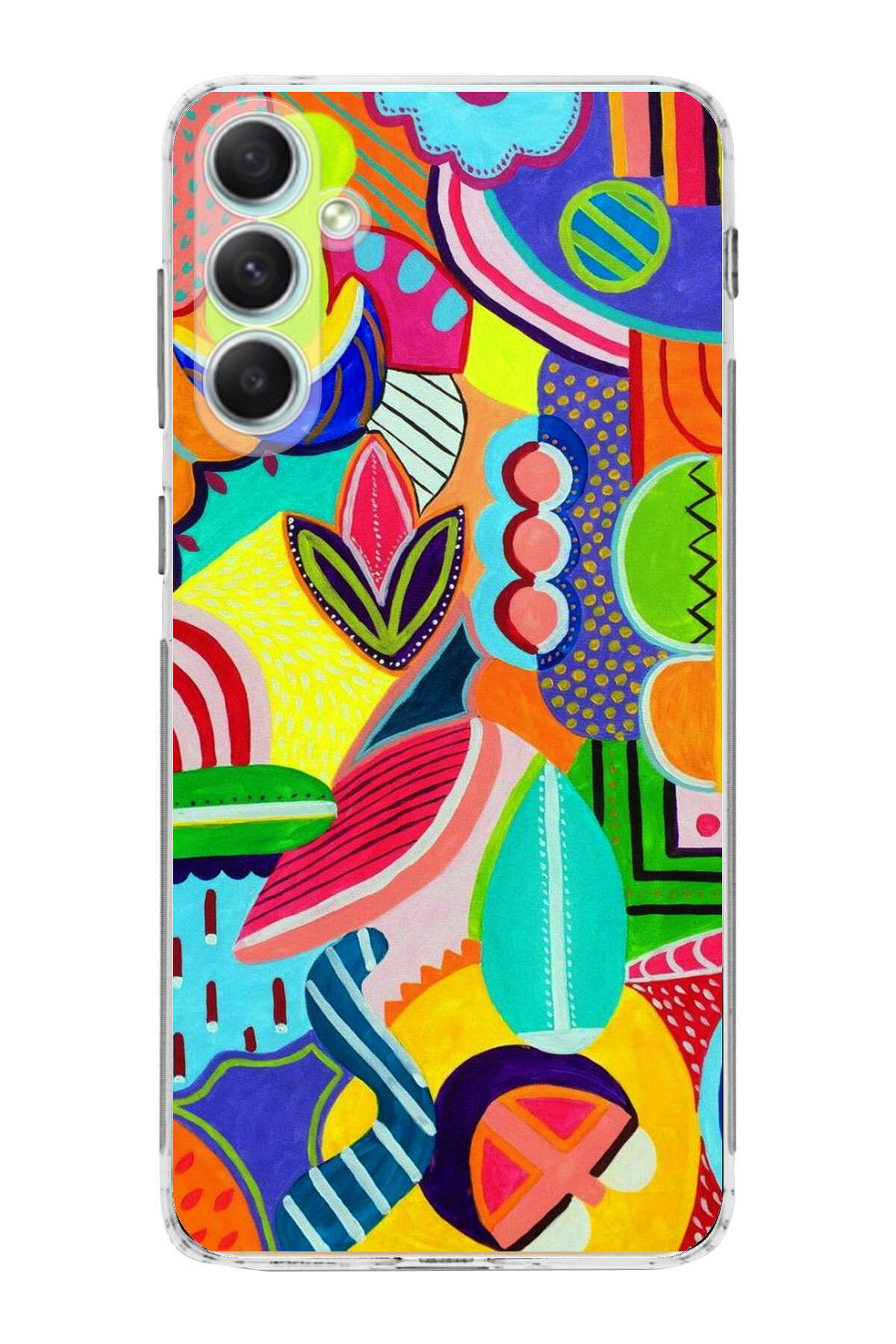 Samsung Galaxy A34 ile Uyumlu 1mm Slim Fit Retro Colors 6 Baskılı Şeffaf Kılıf