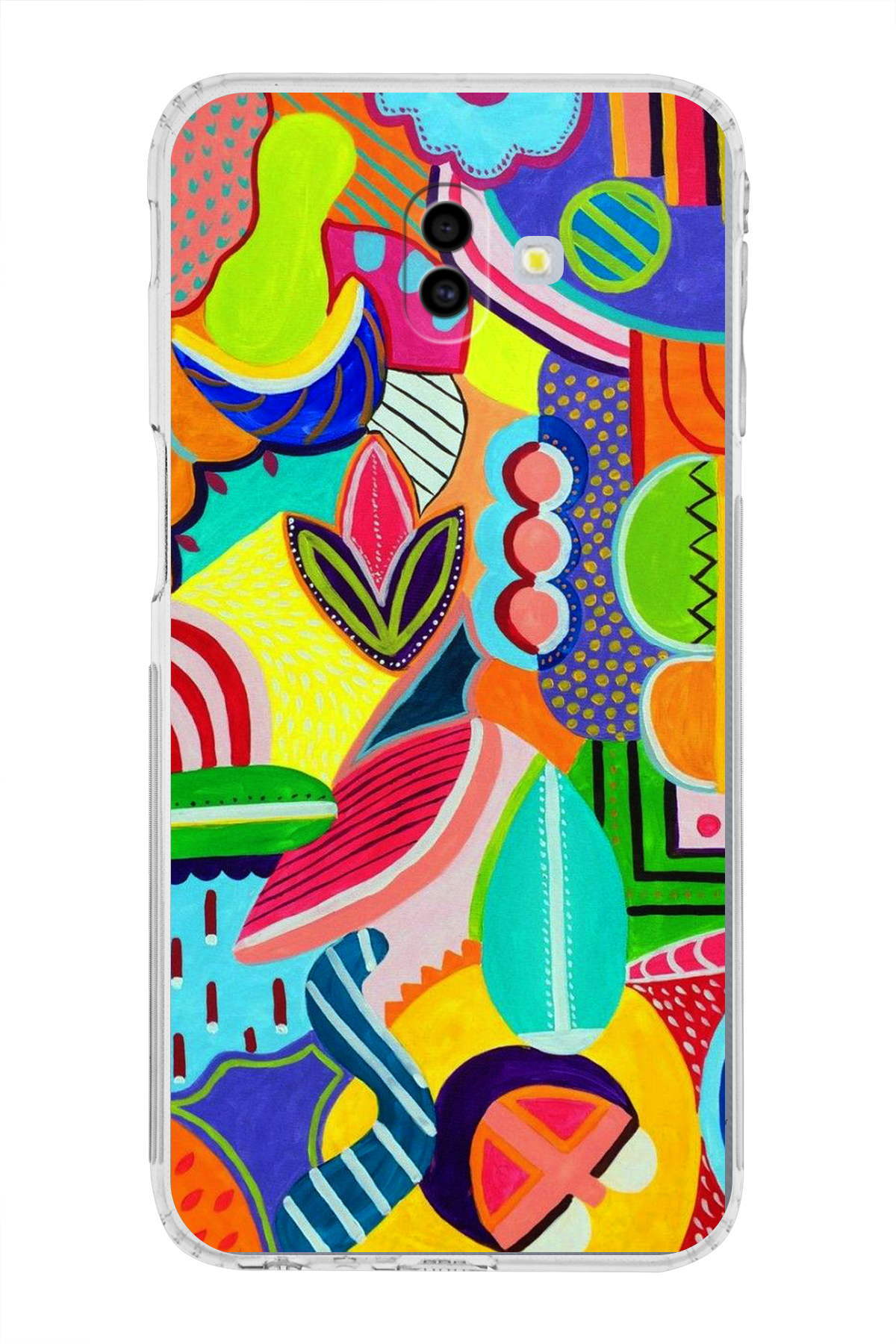 Samsung Galaxy J6 Plus 2018 ile Uyumlu 1mm Slim Fit Retro Colors 6 Baskılı Şeffaf Kılıf
