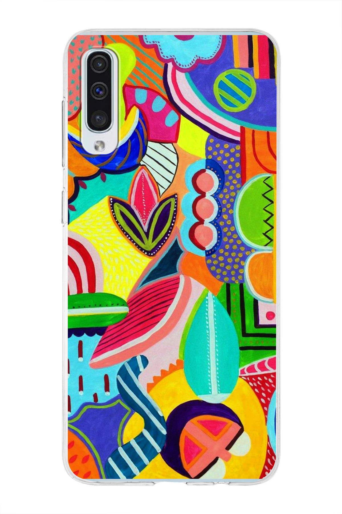 Samsung Galaxy A50 ile Uyumlu 1mm Slim Fit Retro Colors 6 Baskılı Şeffaf Kılıf