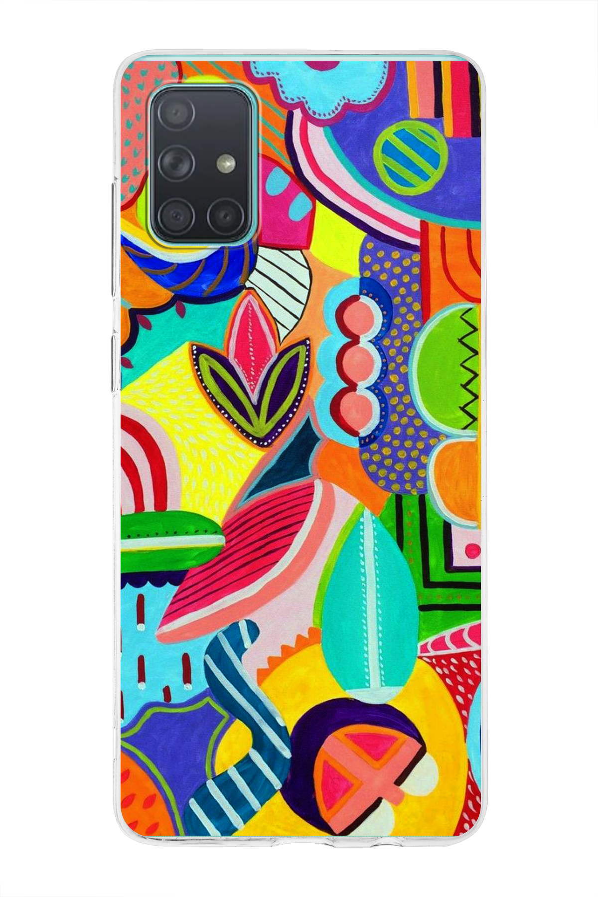 Samsung Galaxy A71 ile Uyumlu 1mm Slim Fit Retro Colors 6 Baskılı Şeffaf Kılıf