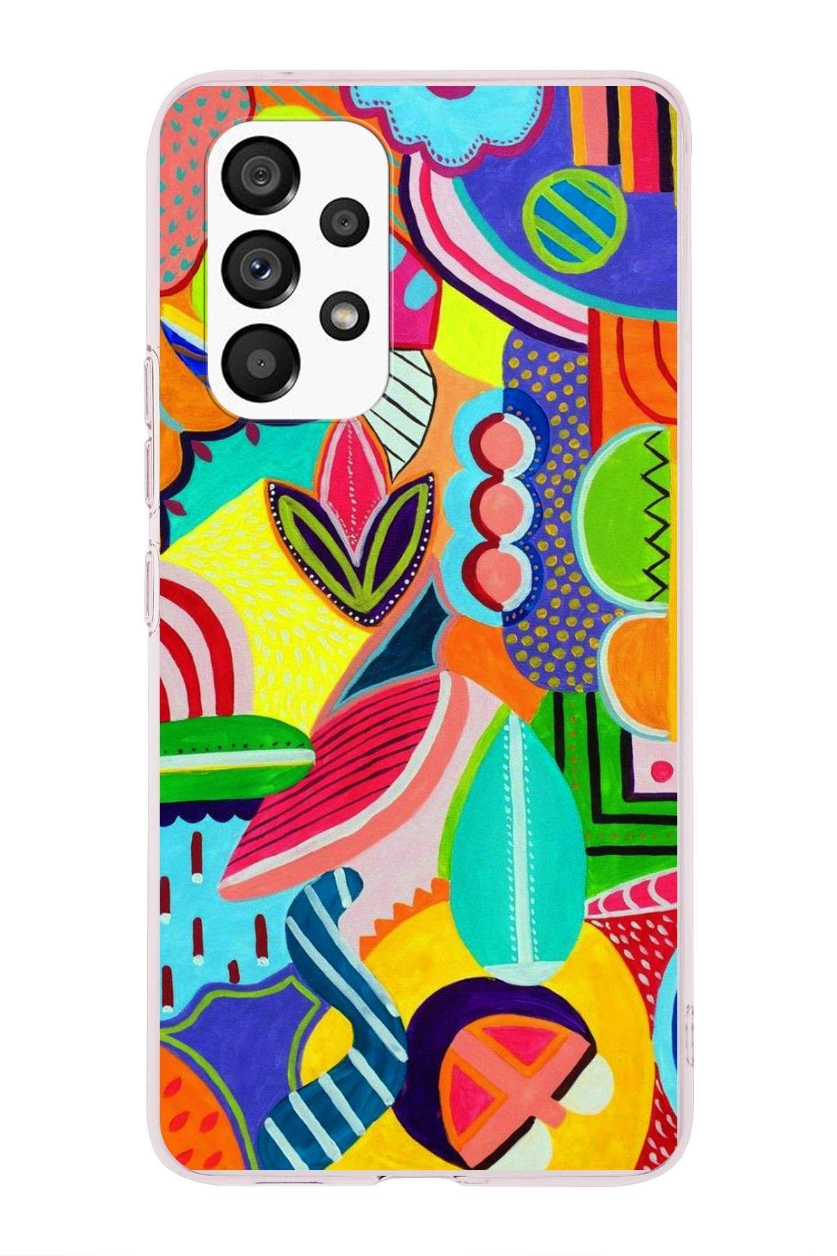 Samsung Galaxy A33 ile Uyumlu 1mm Slim Fit Retro Colors 6 Baskılı Şeffaf Kılıf