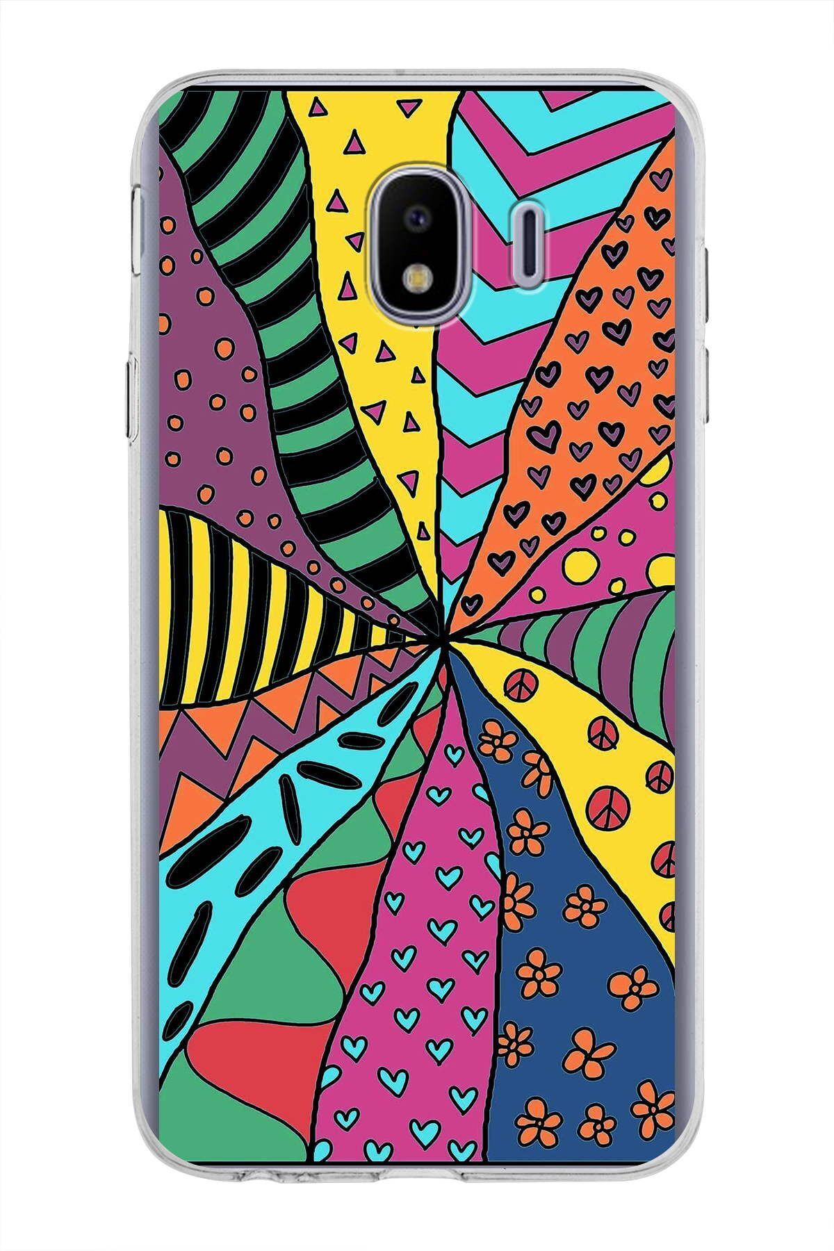 Samsung Galaxy J4 ile Uyumlu 1mm Slim Fit Retro Colors 4 Baskılı Şeffaf Kılıf