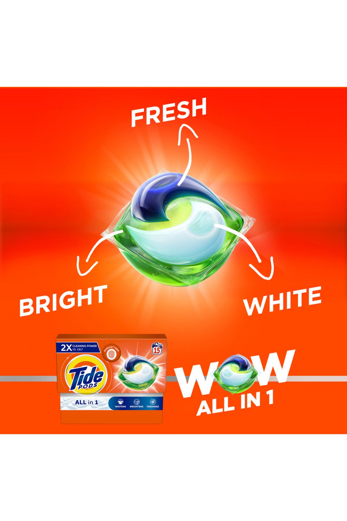 Tide-Original All-in Pods 15 Count Laundry Detergent Pods
Whitens Brightens Freshens 3