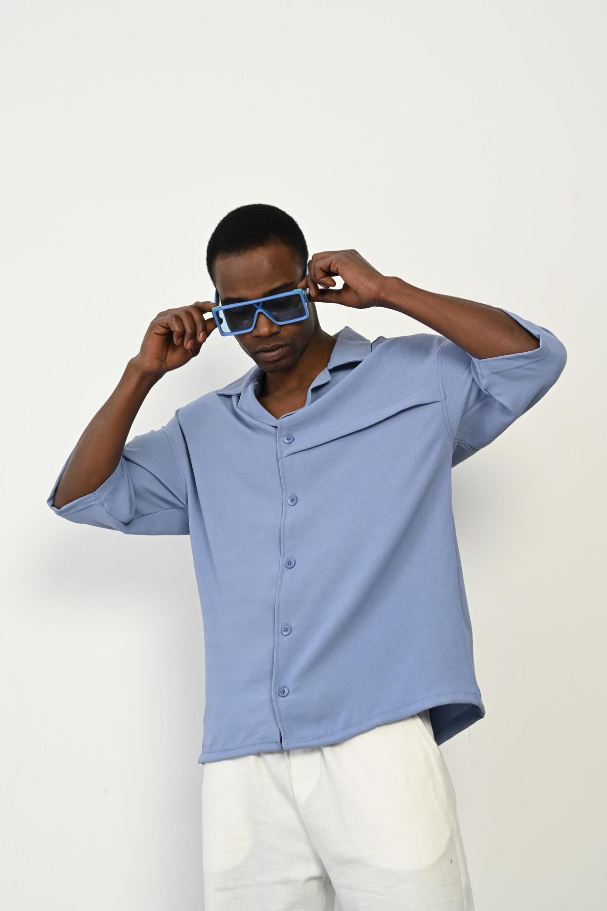 Rocqerx-R-3960 Model Short Sleeve Shirt with Apache Collar and Front Placket 4