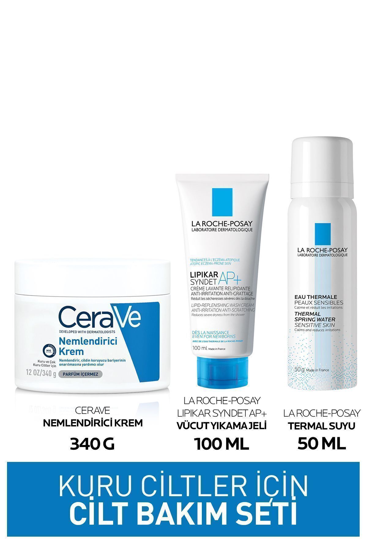 Набор для ухода за кожей CeraVe: увлажняющий крем Cerave 340 г, La Roche-Posay Lipikar Syndet 100 мл и термальная вода 50 мл CRV20230012