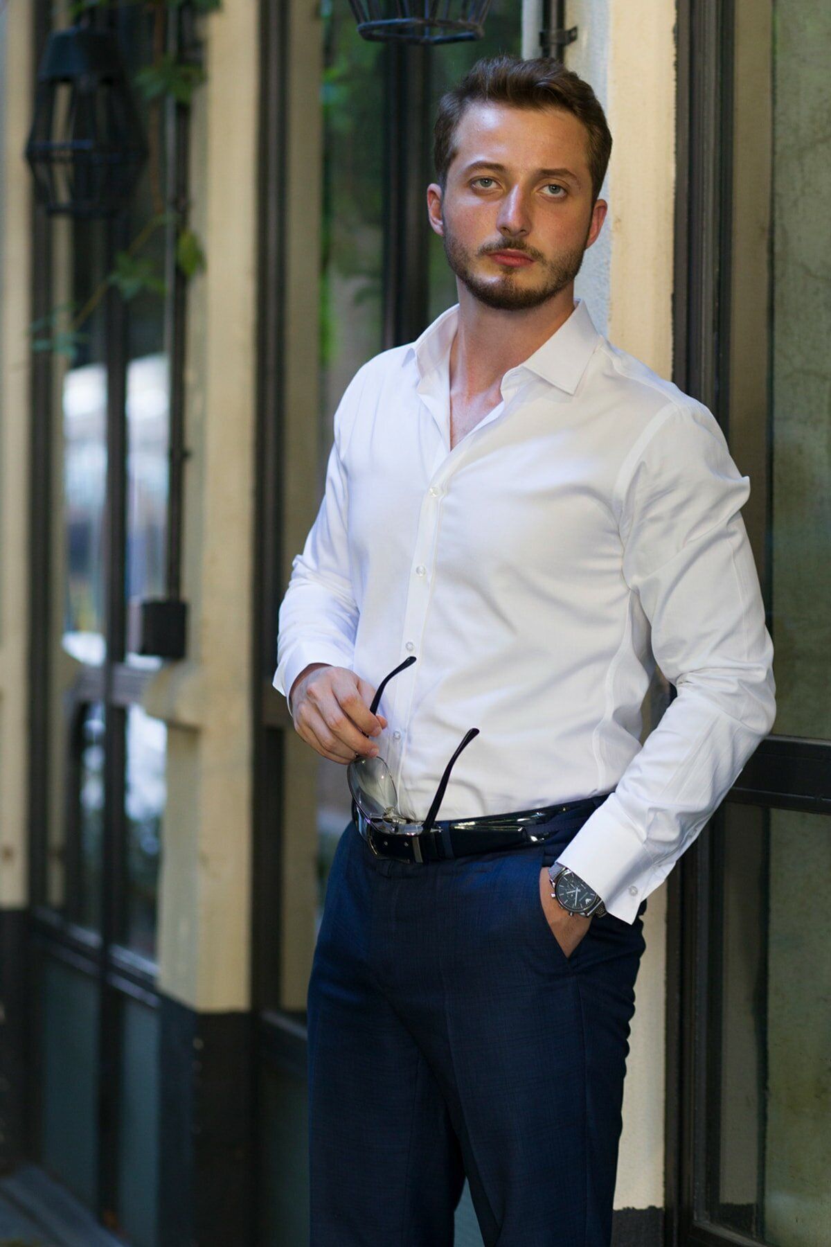 satin blanc slimfit chemise dhomme avec boîte à cadeaux