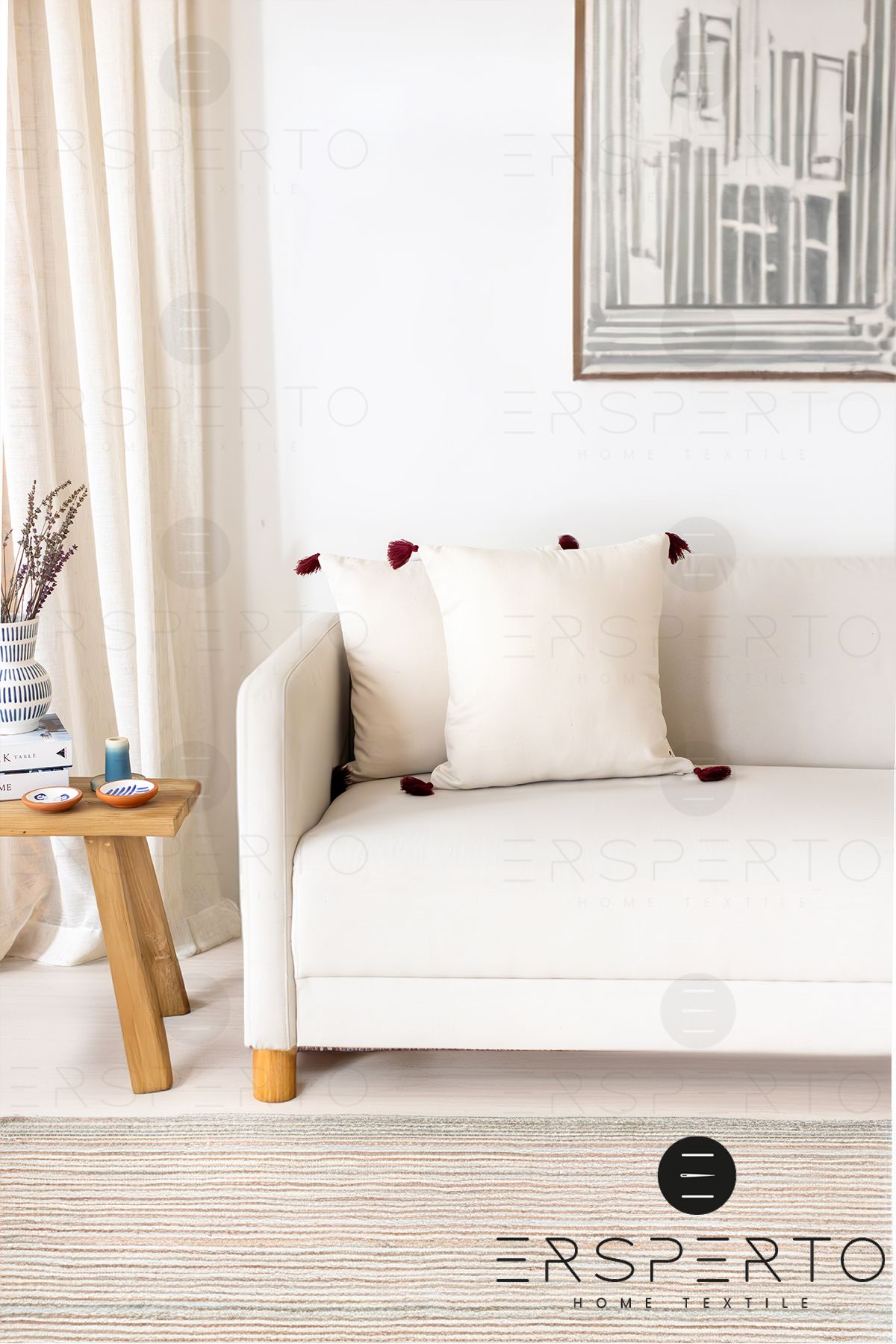 Ersperto Față De Pernă Decorativă Cu Ciucuri Din In Otantica - 1 Bucată 43x43cm - 43 x 43