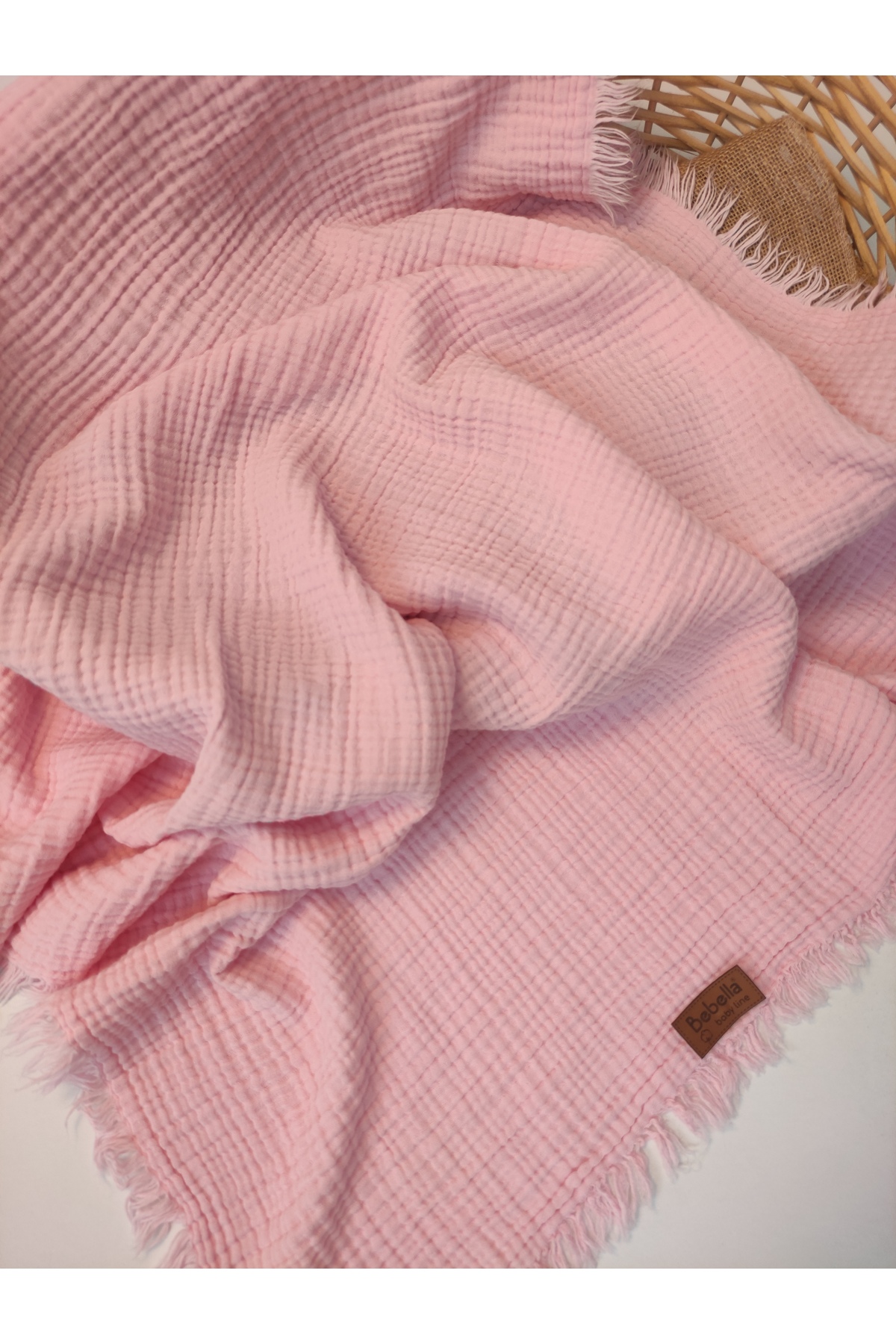 Bebella BEBEK BATTANİYESİ 4 KATLI MÜSLİN SAÇAKLI %100 PAMUKLU BEBEK PUSET ÖRTÜSÜ 100x120 cm HEDİYELİK fotoğrafı 2 (önizleme)