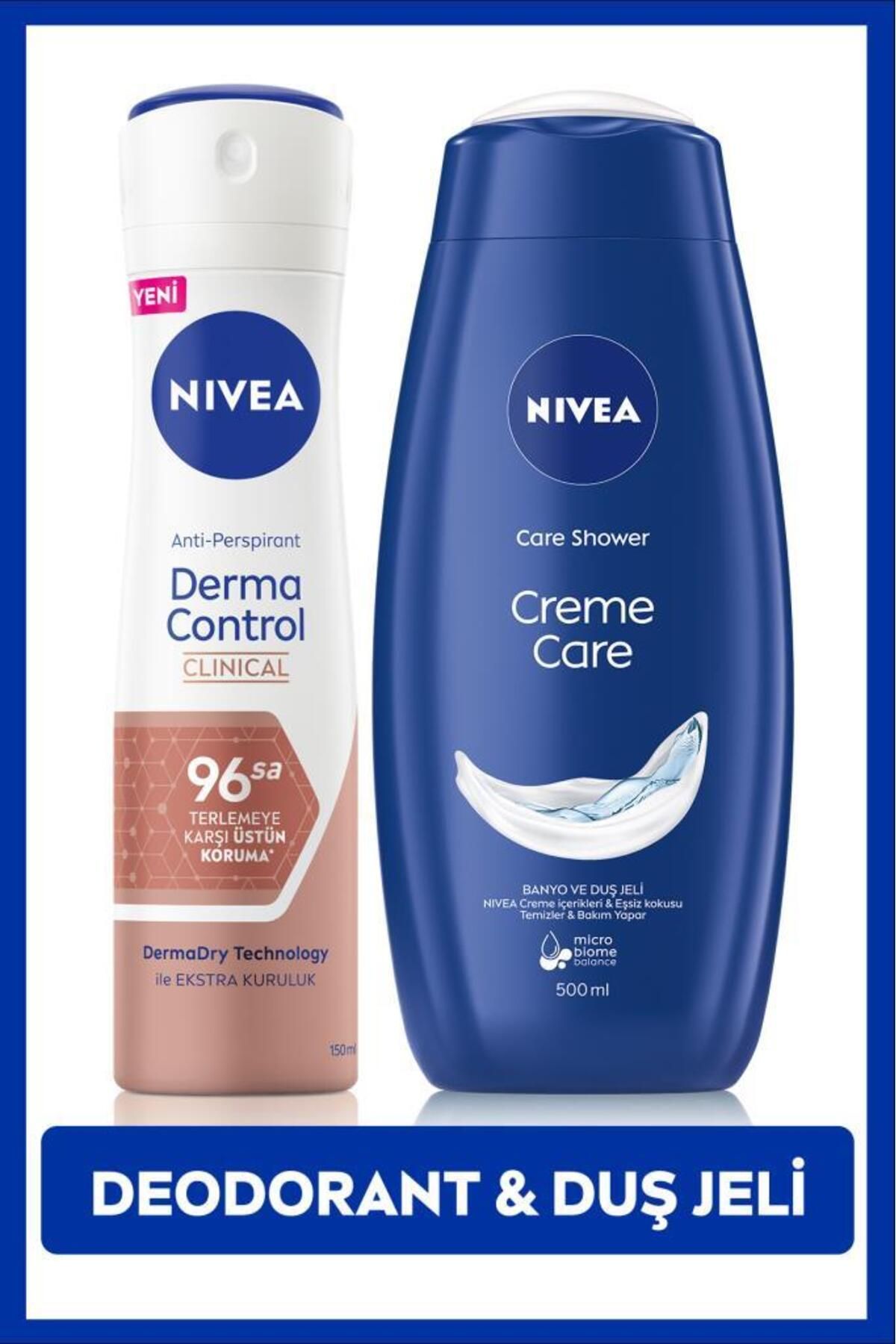 NIVEA Женский дезодорант-спрей Derma Control Clinical 150 мл и увлажняющий гель для душа Creme Care 500 мл SET.NVE.938