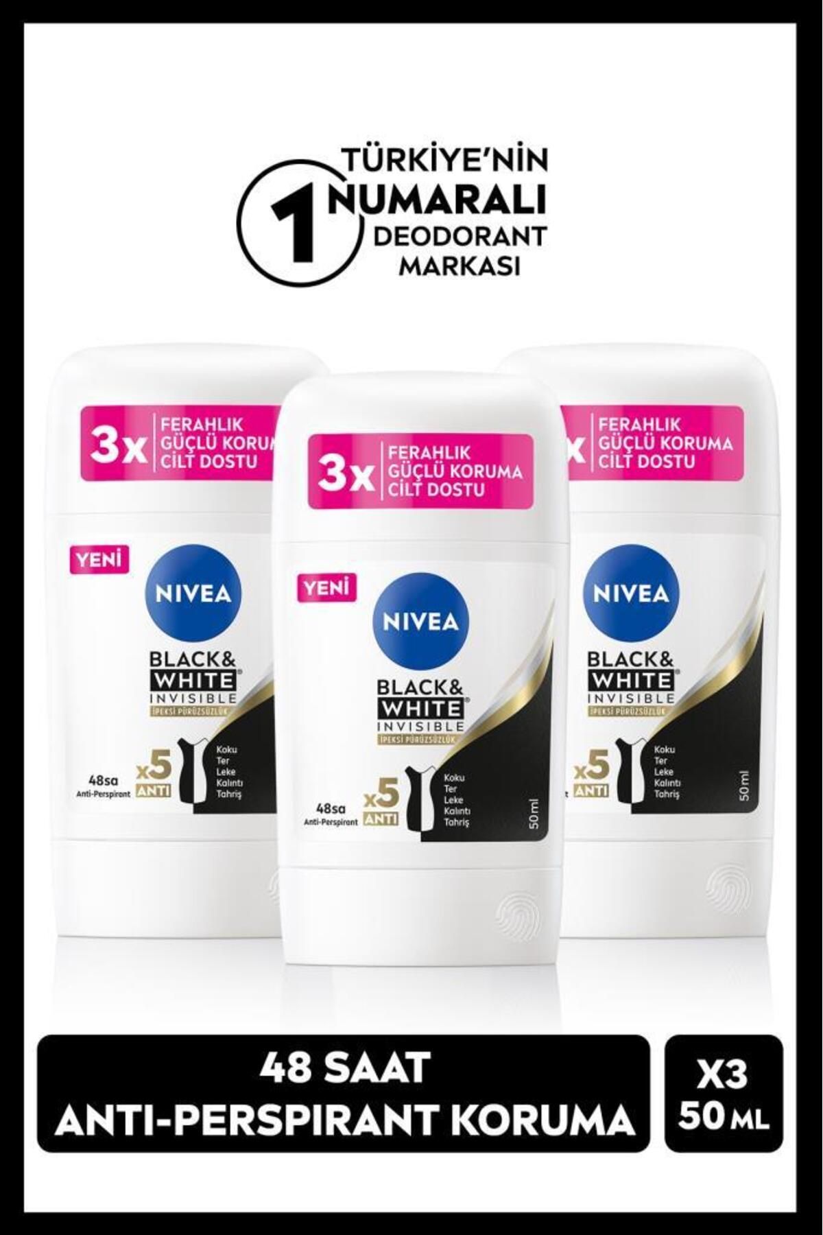 Женский дезодорант-стик NIVEA Black&White 50 мл, защита 48 часов, X3 SET.NVE.975