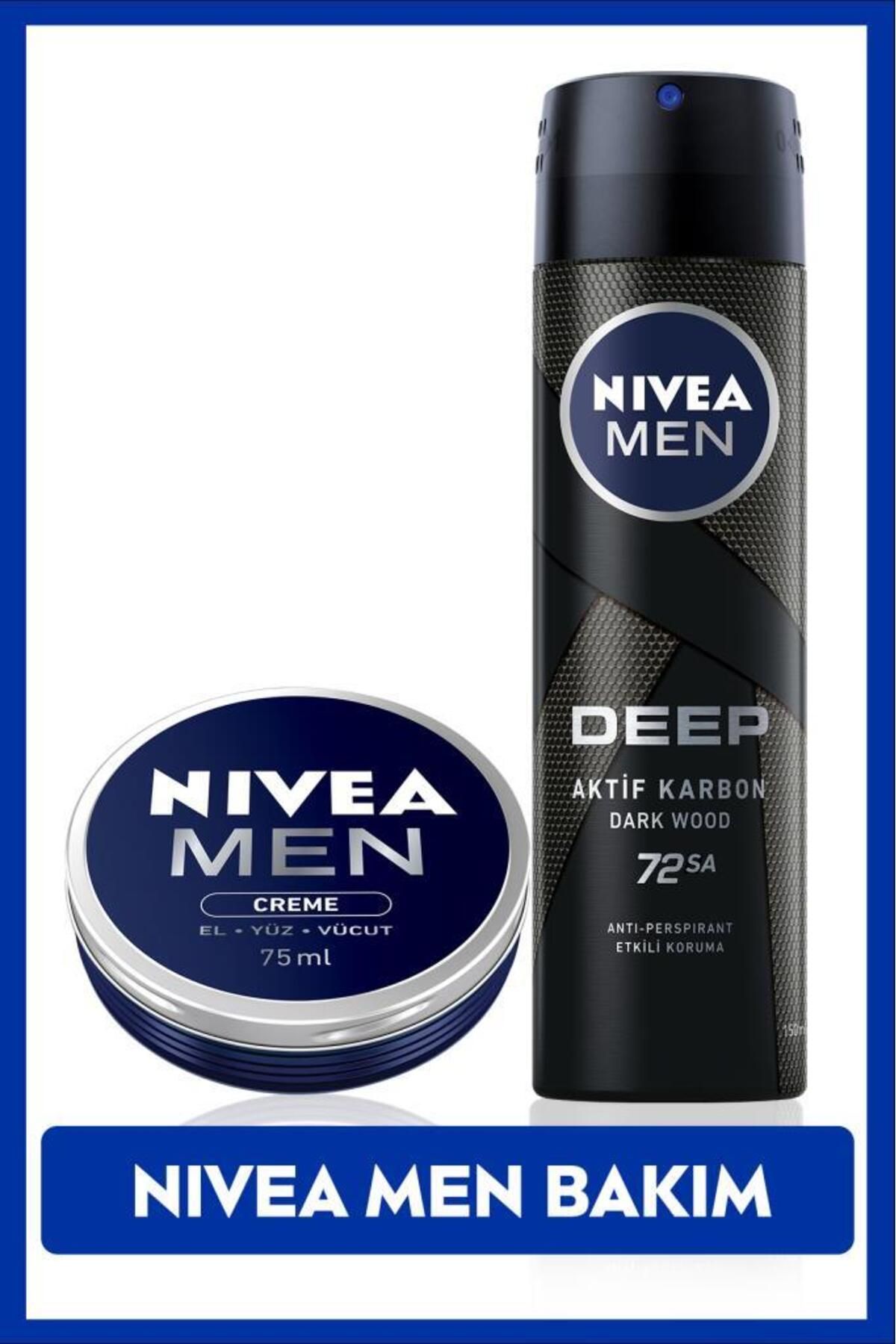 NIVEA MEN Мужской дезодорант-спрей Deep Dimension 150 мл, крем для защиты и ухода за мужчинами на 72 часа 75 мл SET.NVE.960