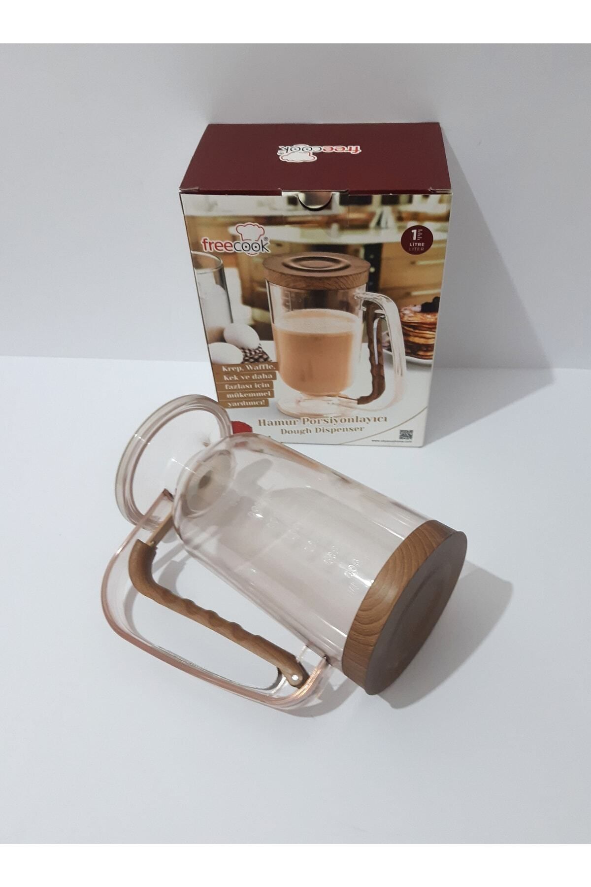 renkli çiçekler-Dough Dispenser with Wooden Lid and Mechanism for Pancakes, Waffles, Cakes and More 3