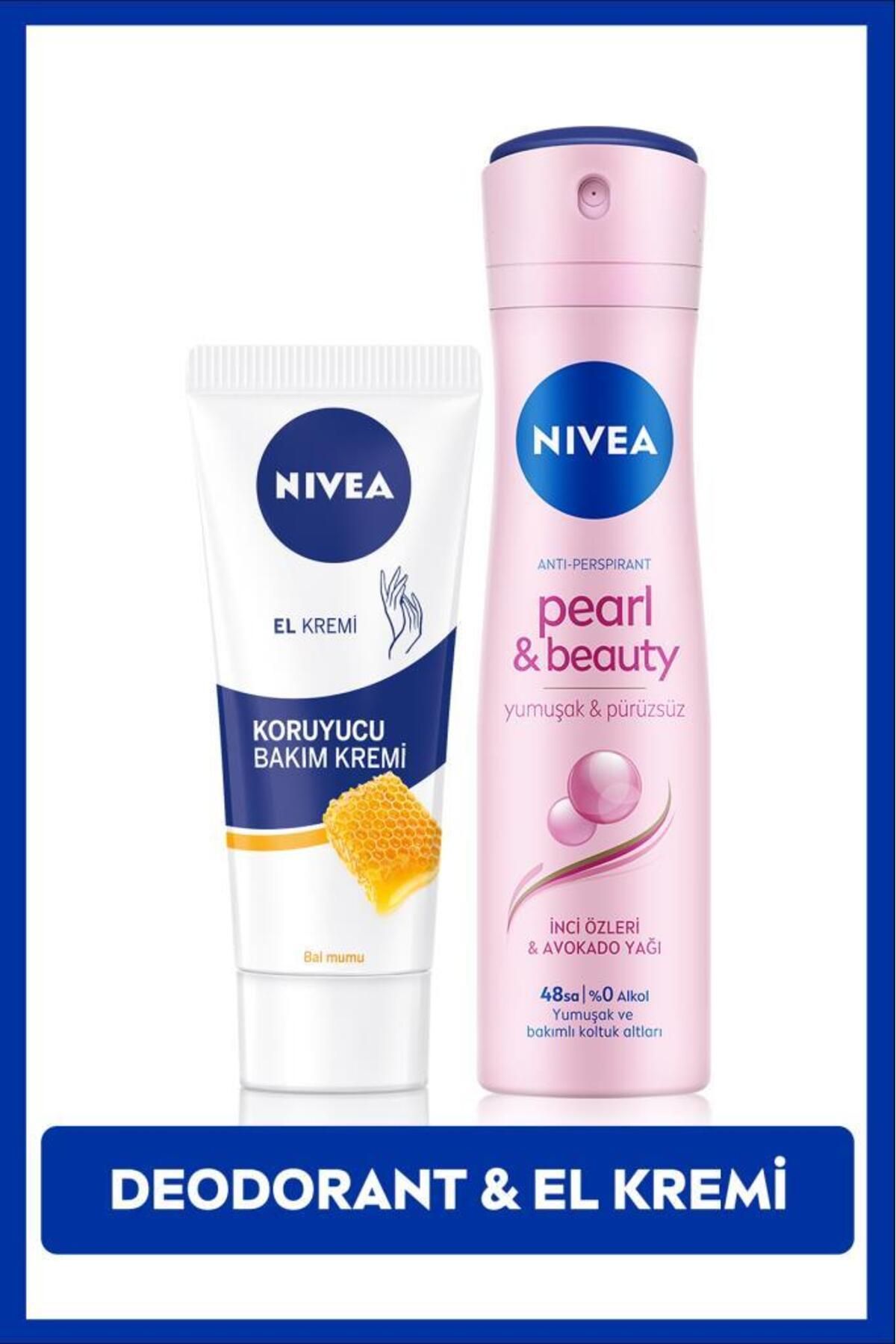 NIVEA Женский дезодорант-спрей Pearl&Beauty 150 мл и увлажняющий защитный крем для ухода за руками 75 мл SET.NVE.957