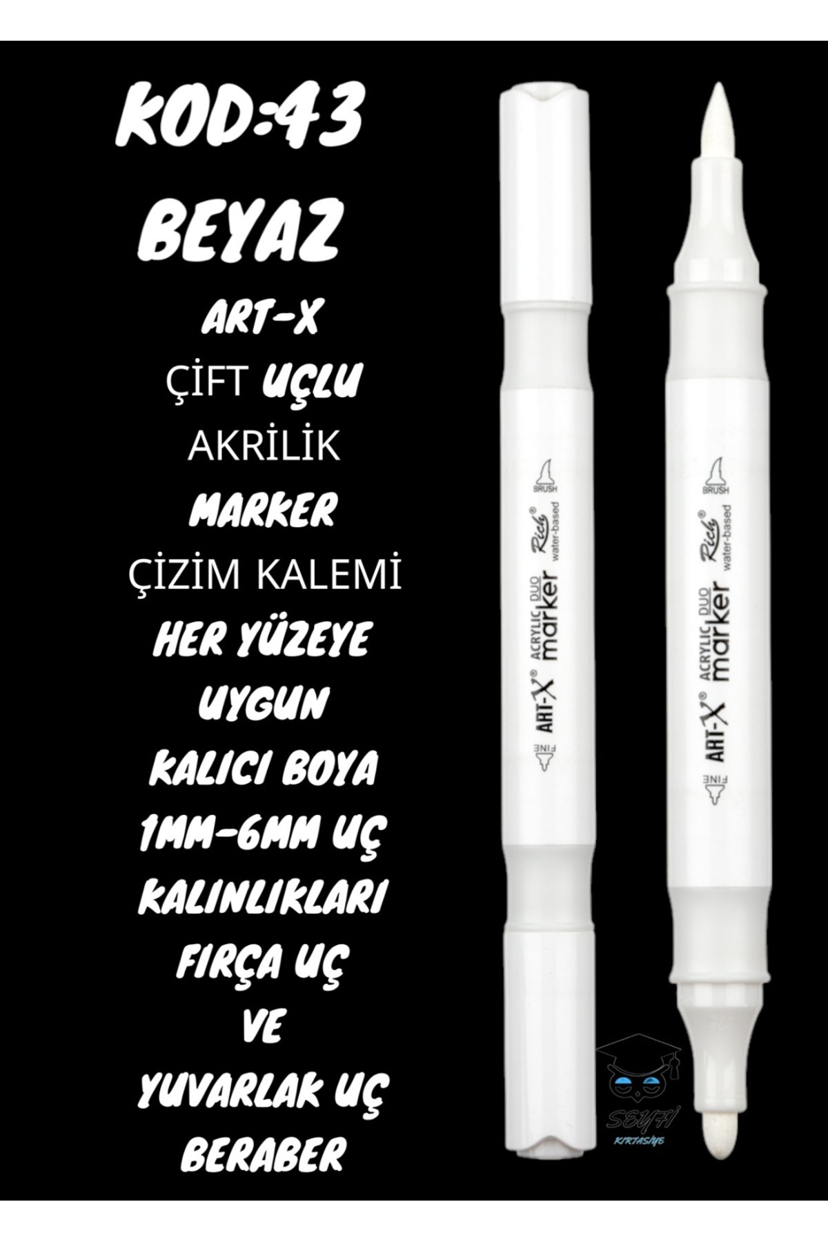 SEYFİKİRTASİYE ART-X ÇİFT UÇLU AKRİLİK MARKER ÇİZİM KALEMİ HER YÜZEYE UYGUN KALICI MÜREKKEP 1-6 MM UÇ KALINLIKLARI